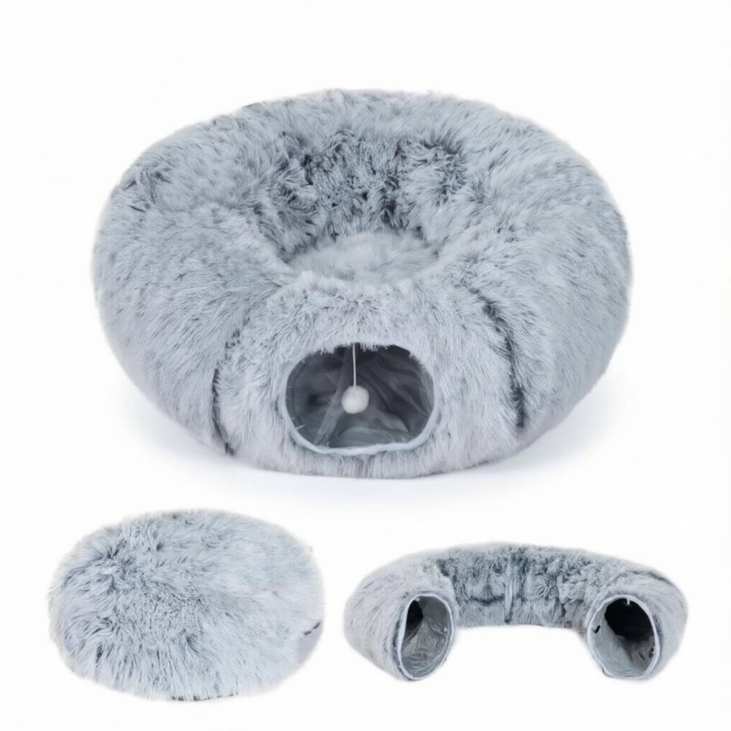 ComfortXL - Tunnel pour chat en peluche gris 90 x 80 x 27 cm lit donut modulable avec coussin lavable - ComfortXL Outdoor Living - Image 7