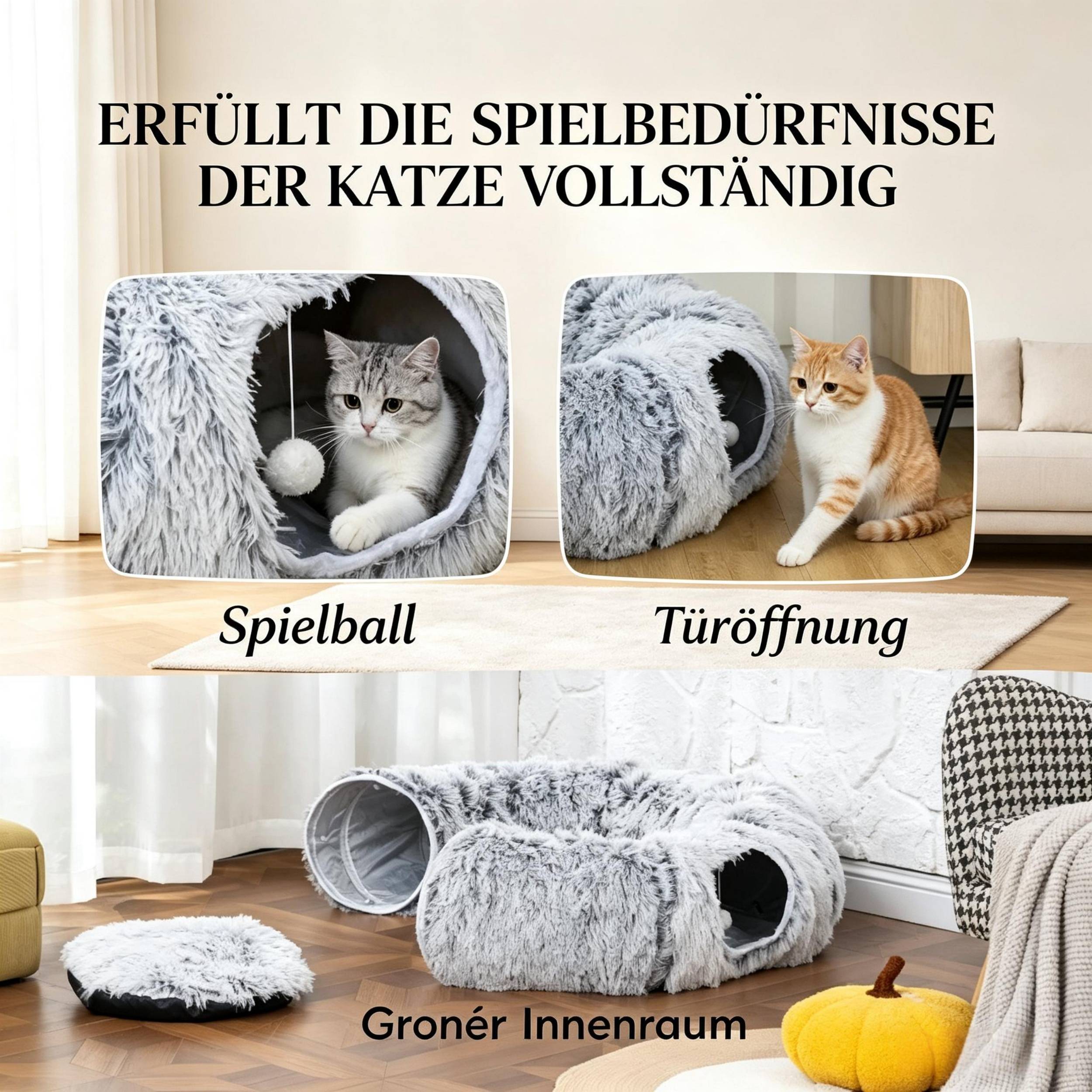 ComfortXL - Tunnel pour chat en peluche gris 90 x 80 x 27 cm lit donut modulable avec coussin lavable - ComfortXL Outdoor Living - Image 3