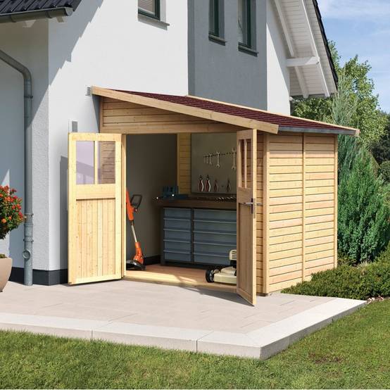 Abri de jardin adossé 4,18m² bois massif 19mm marron avec embase Karibu Bomlitz 2 - Image 1