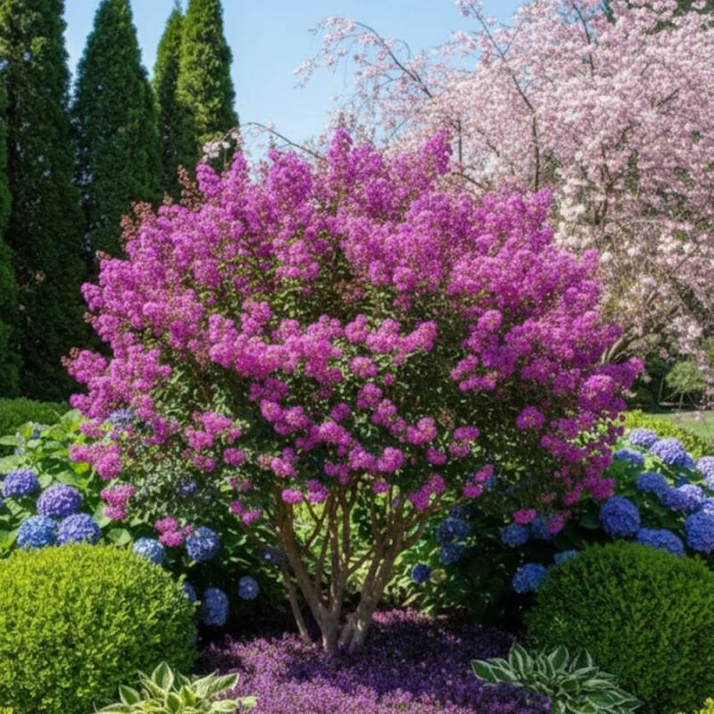 Lilas des Indes Pecharmant, Lagerstroemia à fleurs Violette - feuillage Caduc - Pot de 3L - Touffe-  hauteur à maturité De 1,00 m à 1,50 m - Image 3