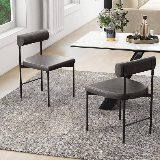 Chaise Vintage Vladi Grise Lot De 2 - Atmosphera - Métal Bois Simili Cuir - Bureau Ou Salle à Manger