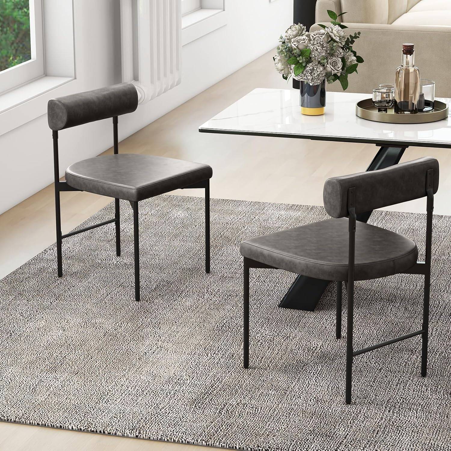 Chaise Vintage Vladi Grise Lot De 2 - Atmosphera - Métal Bois Simili Cuir - Bureau Ou Salle à Manger