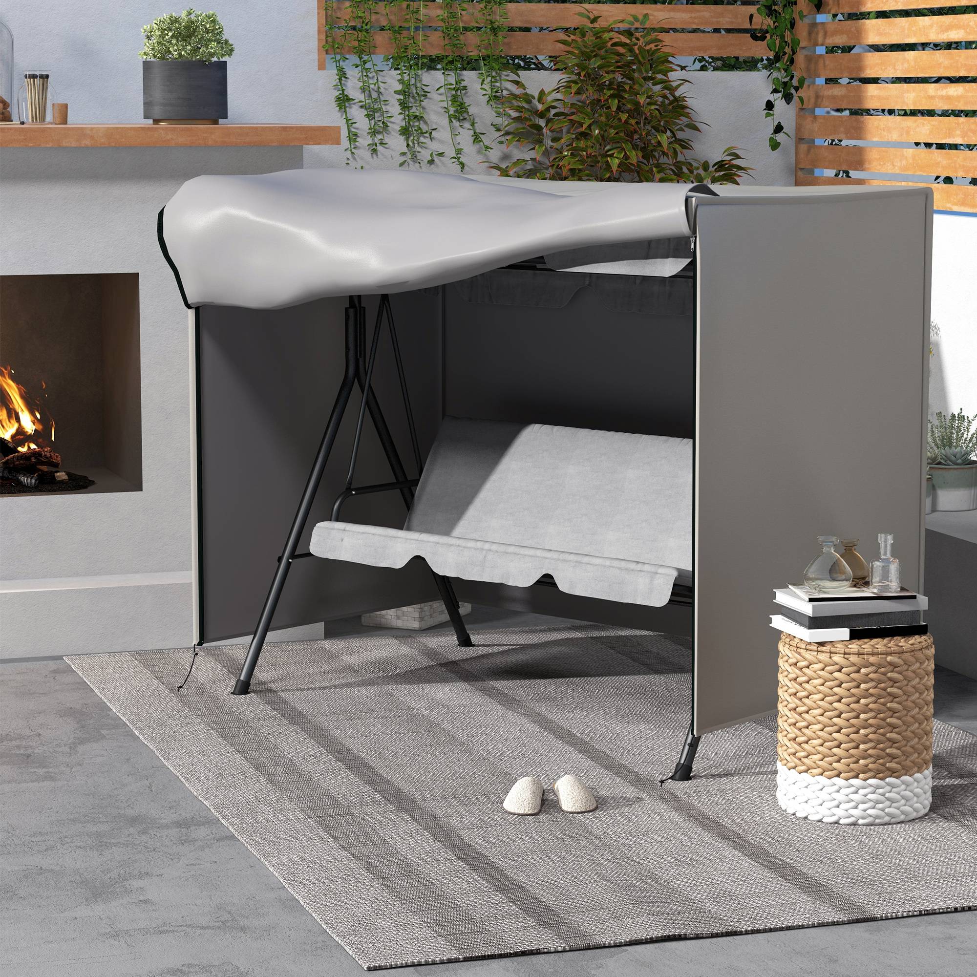 Housse de Protection Balancelle Polyester Résistant Intempéries 205x124x164cm Gris - ComfortXL Outdoor Living - Image 3