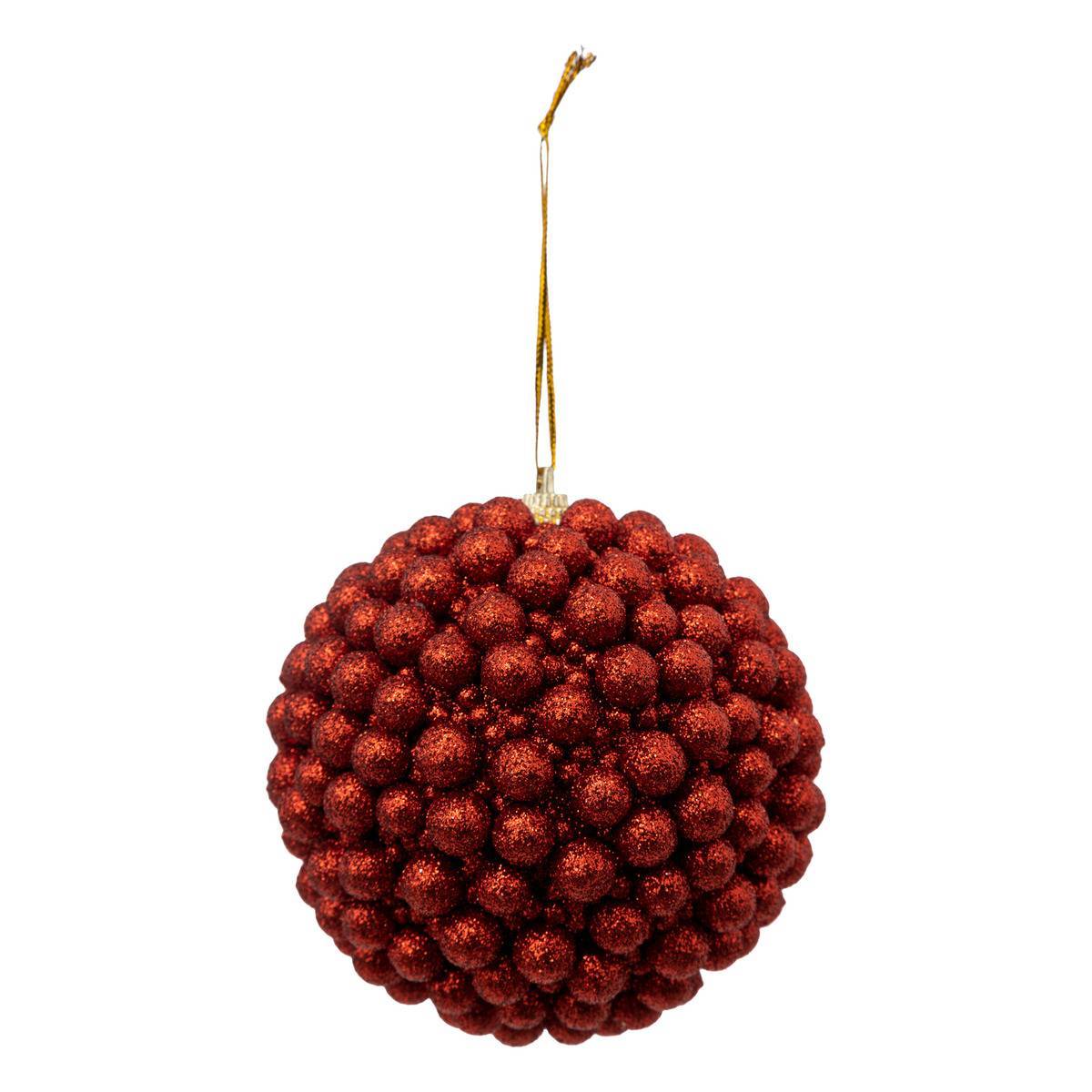 Atmosphera - Boule de Noël billes rouge D. 10 cm - Feeric Lights & Christmas