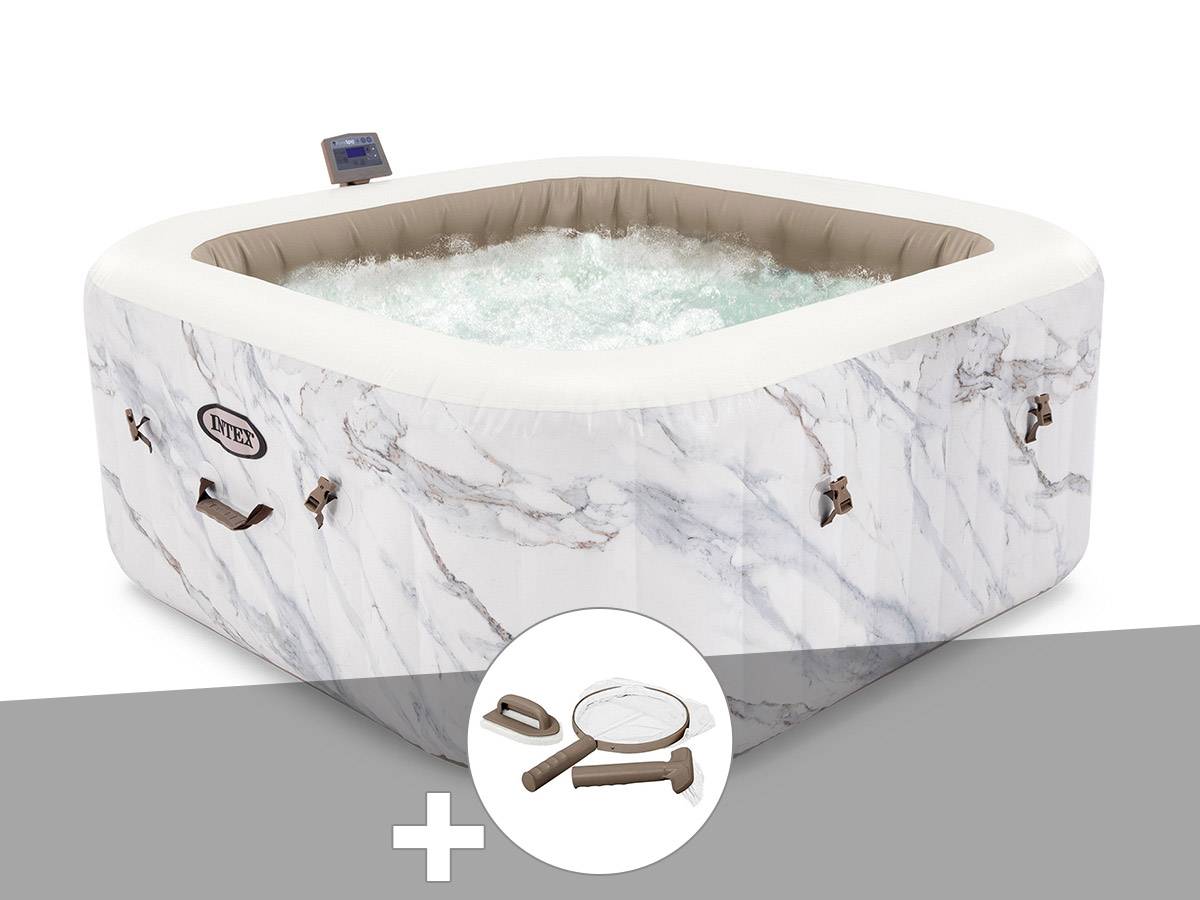 Kit spa gonflable Intex PureSpa Calacatta carré Bulles 4 places + Kit d'entretien - Image 1