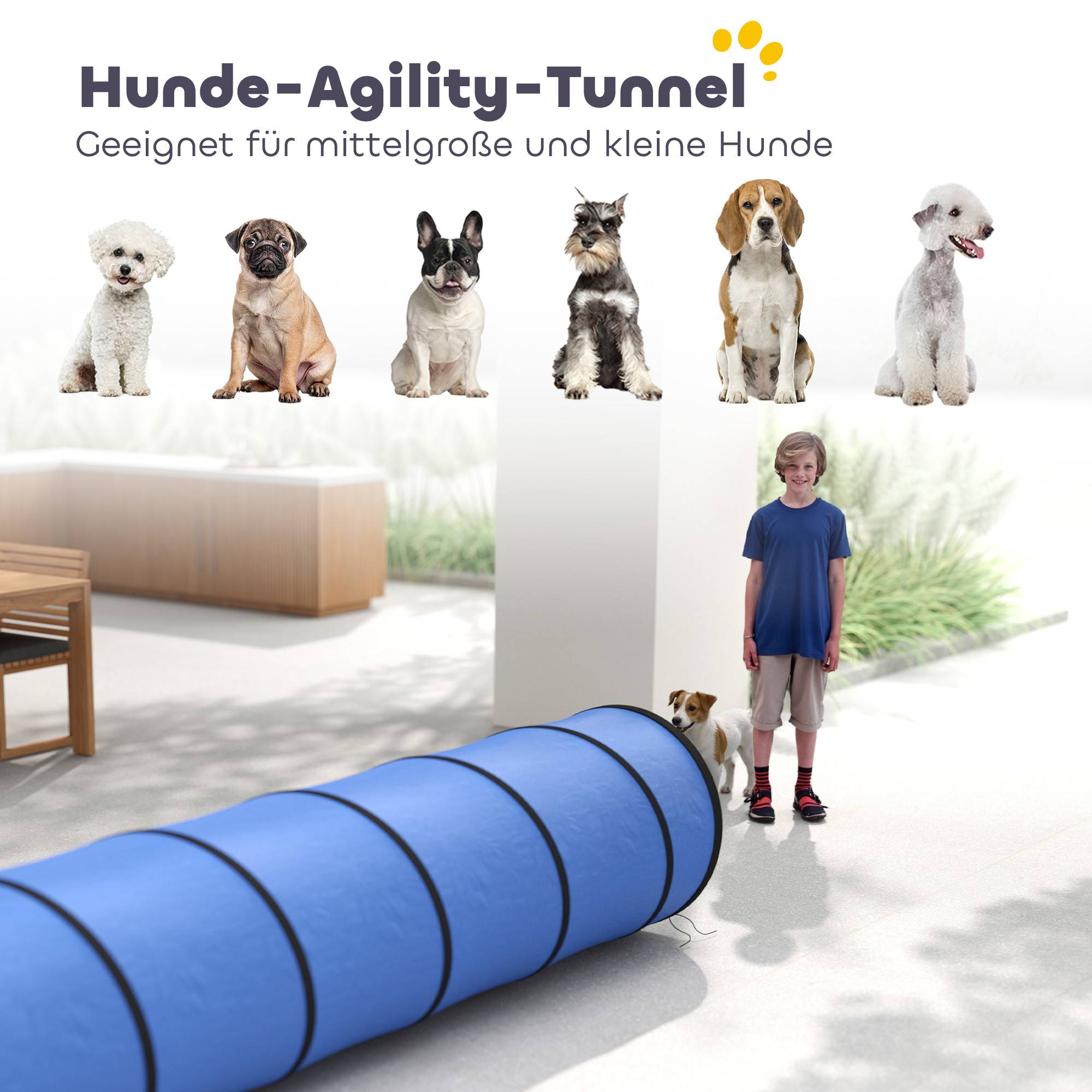 ComfortXL - Tunnel agilité chien en tissu Oxford 300 x 50 cm bleu avec 4 ancrages au sol - ComfortXL Outdoor Living - Image 6