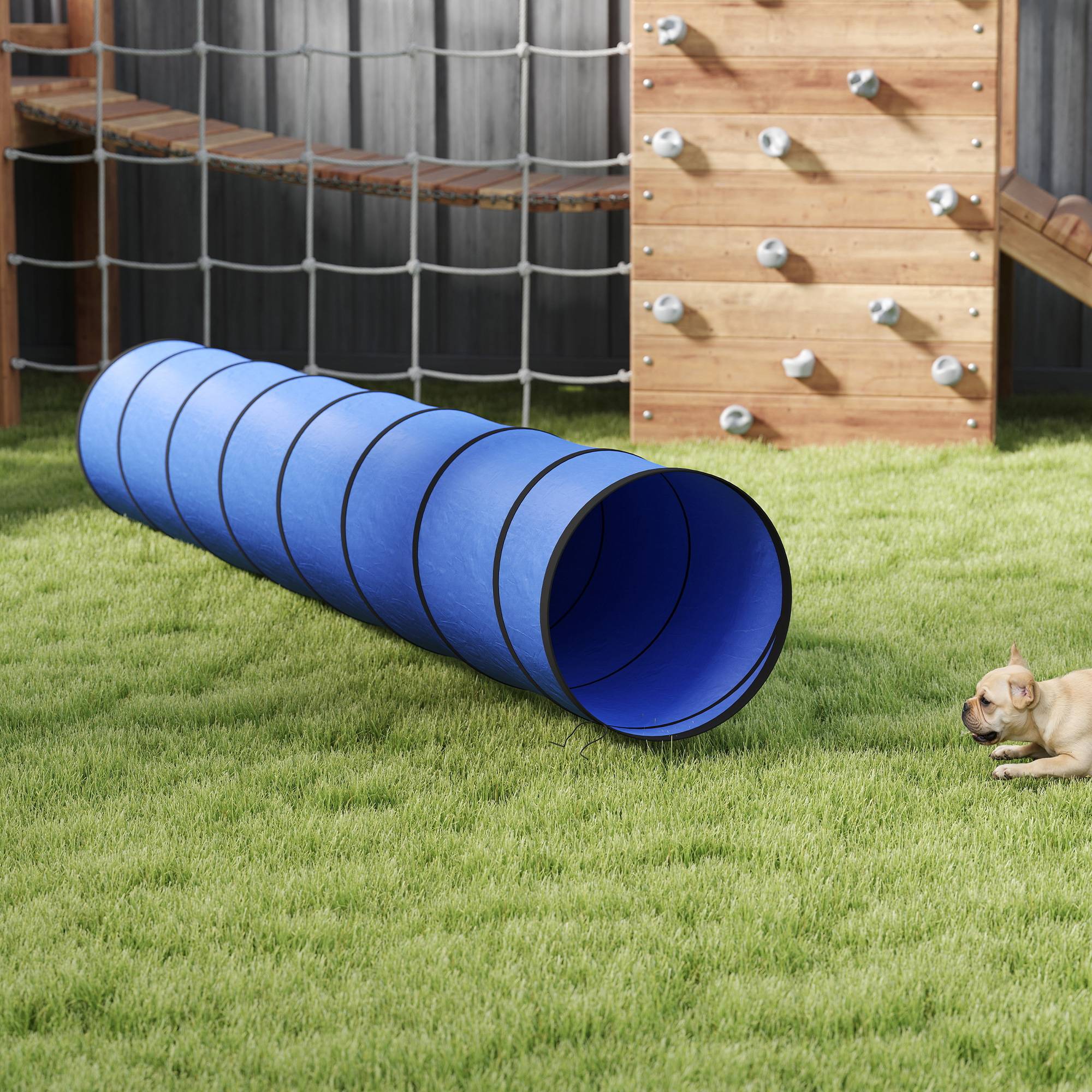 ComfortXL - Tunnel agilité chien en tissu Oxford 300 x 50 cm bleu avec 4 ancrages au sol - ComfortXL Outdoor Living - Image 10