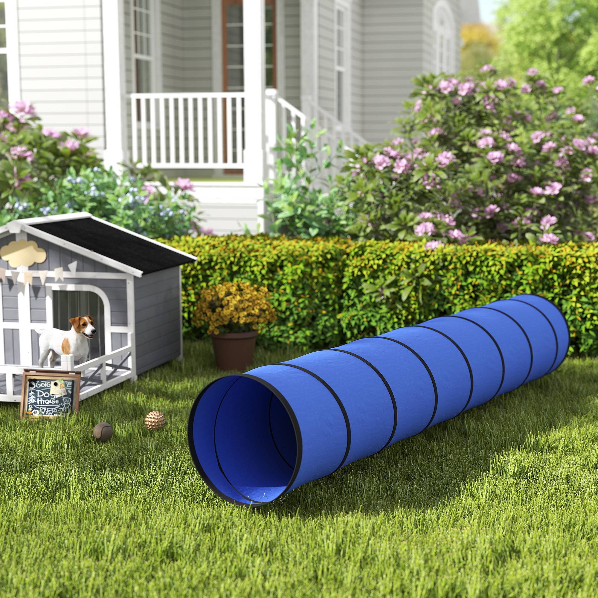 ComfortXL - Tunnel agilité chien en tissu Oxford 300 x 50 cm bleu avec 4 ancrages au sol - ComfortXL Outdoor Living - Image 4