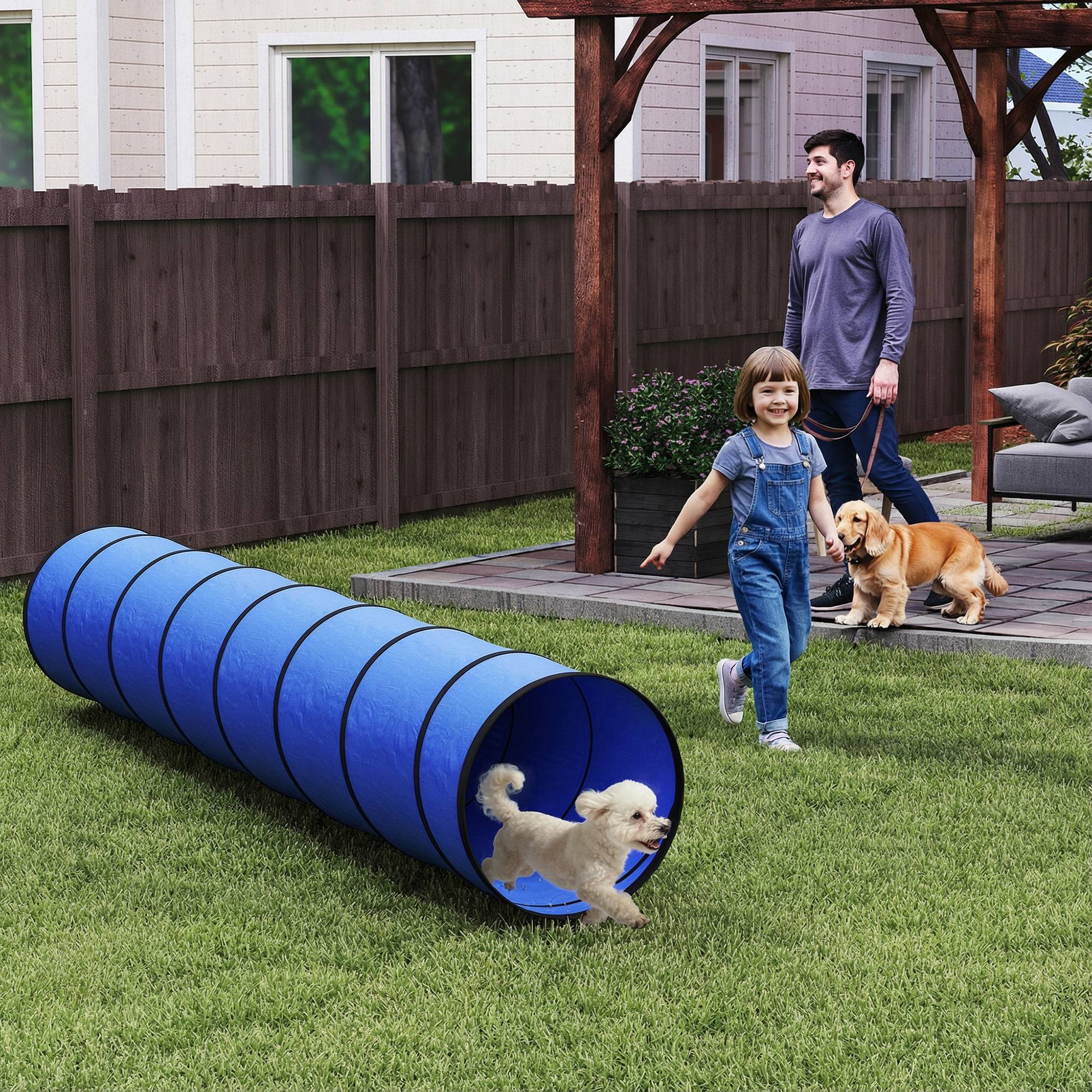 ComfortXL - Tunnel agilité chien en tissu Oxford 300 x 50 cm bleu avec 4 ancrages au sol - ComfortXL Outdoor Living - Image 3