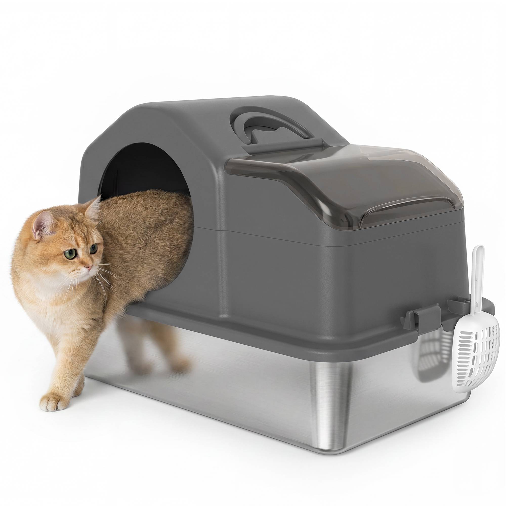 Sans Marque - Maison de Toilette pour Chat avec Couvercle Amovible et Fermé, Côtés Hauts, 60,5x40,5x45cm, Gris Foncé - Image 1