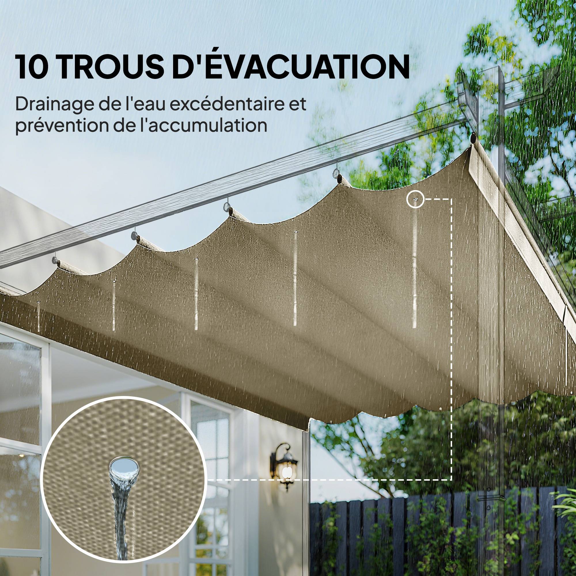 Toile de toit pour pergola tonnelle rétractable de 3 x 3 m - toile uniquement 250 x 255 cm beige - Image 8