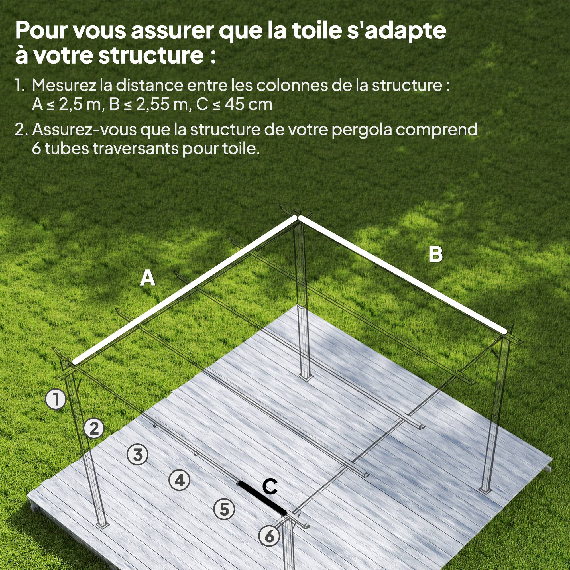 Toile de toit pour pergola tonnelle rétractable de 3 x 3 m - toile uniquement 250 x 255 cm beige - Image 6