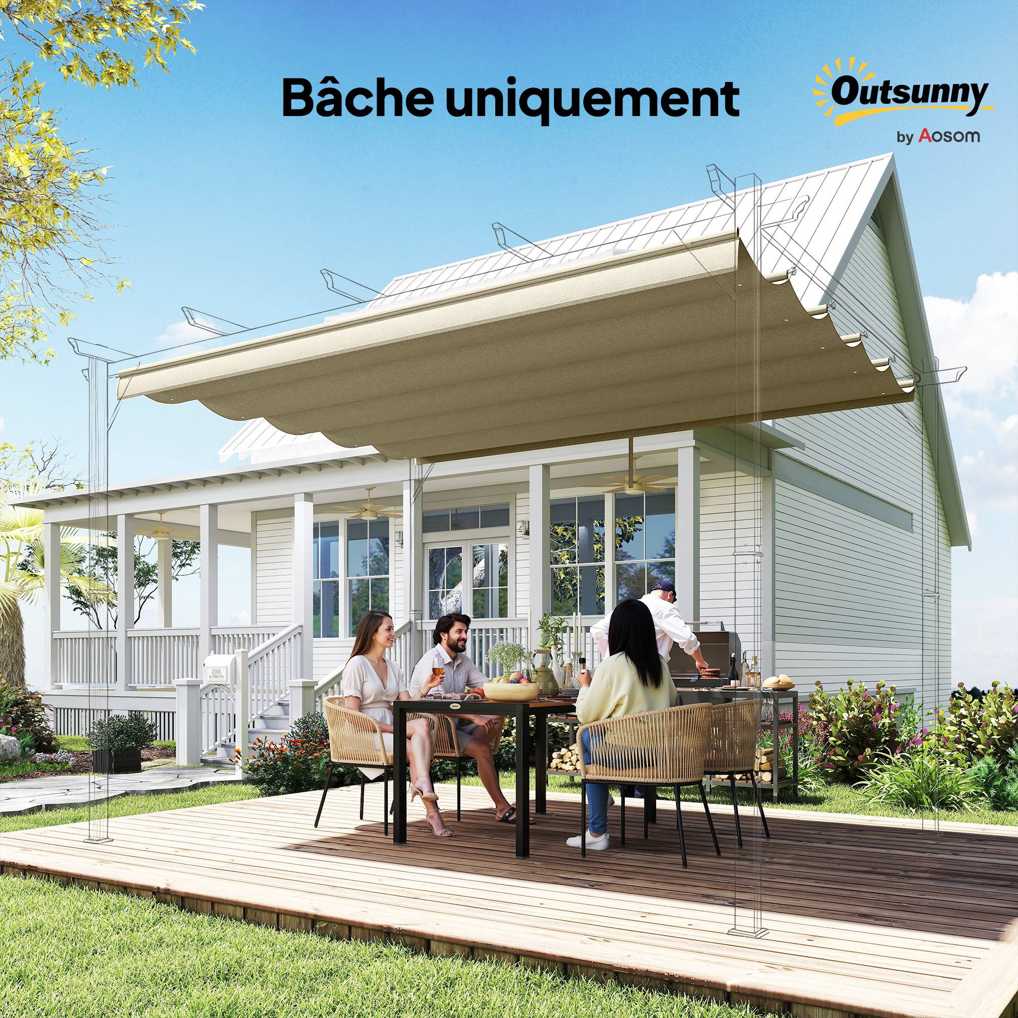 Toile de toit pour pergola tonnelle rétractable de 3 x 3 m - toile uniquement 250 x 255 cm beige - Image 10