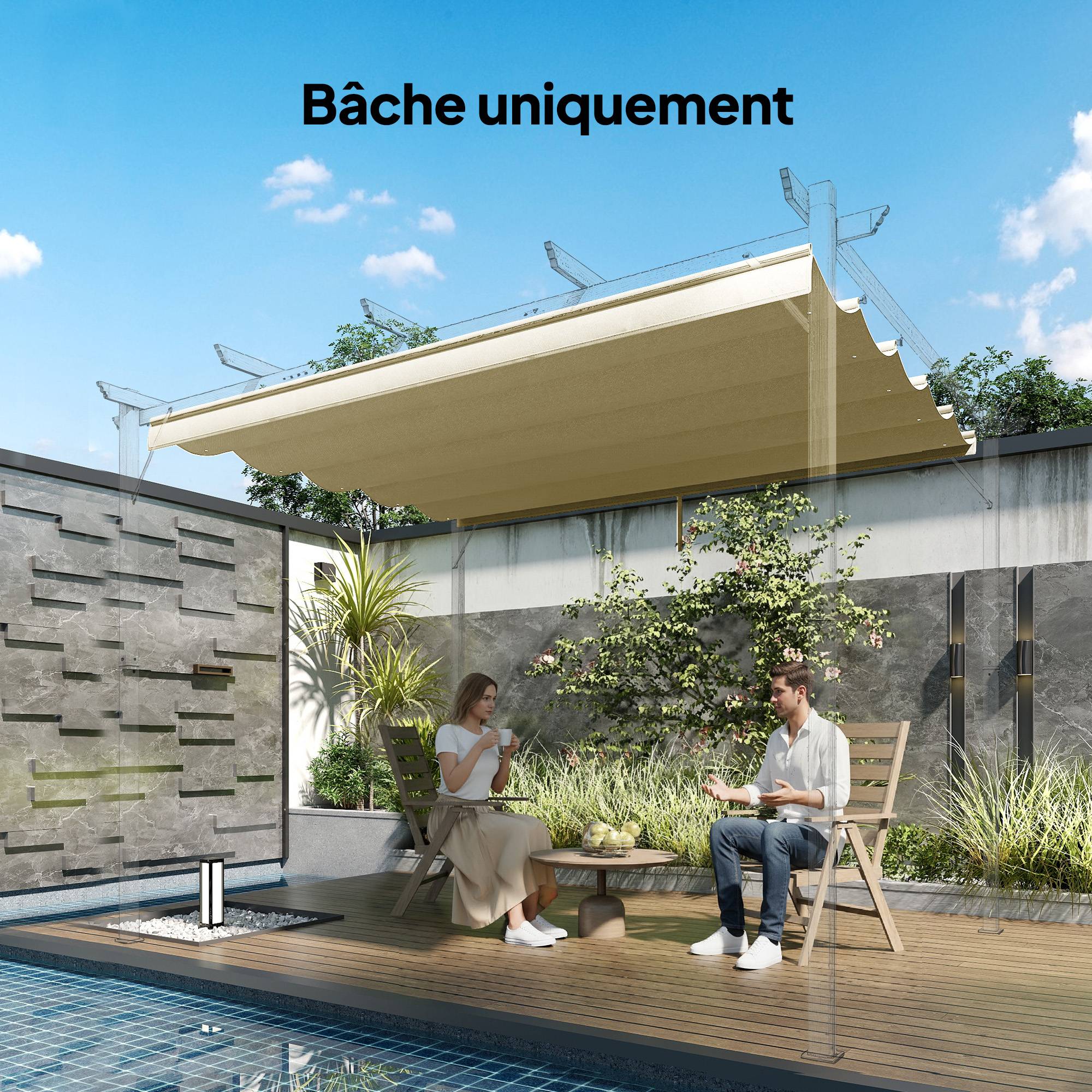 Toile de toit pour pergola tonnelle rétractable de 3 x 3 m - toile uniquement 250 x 255 cm beige - Image 4