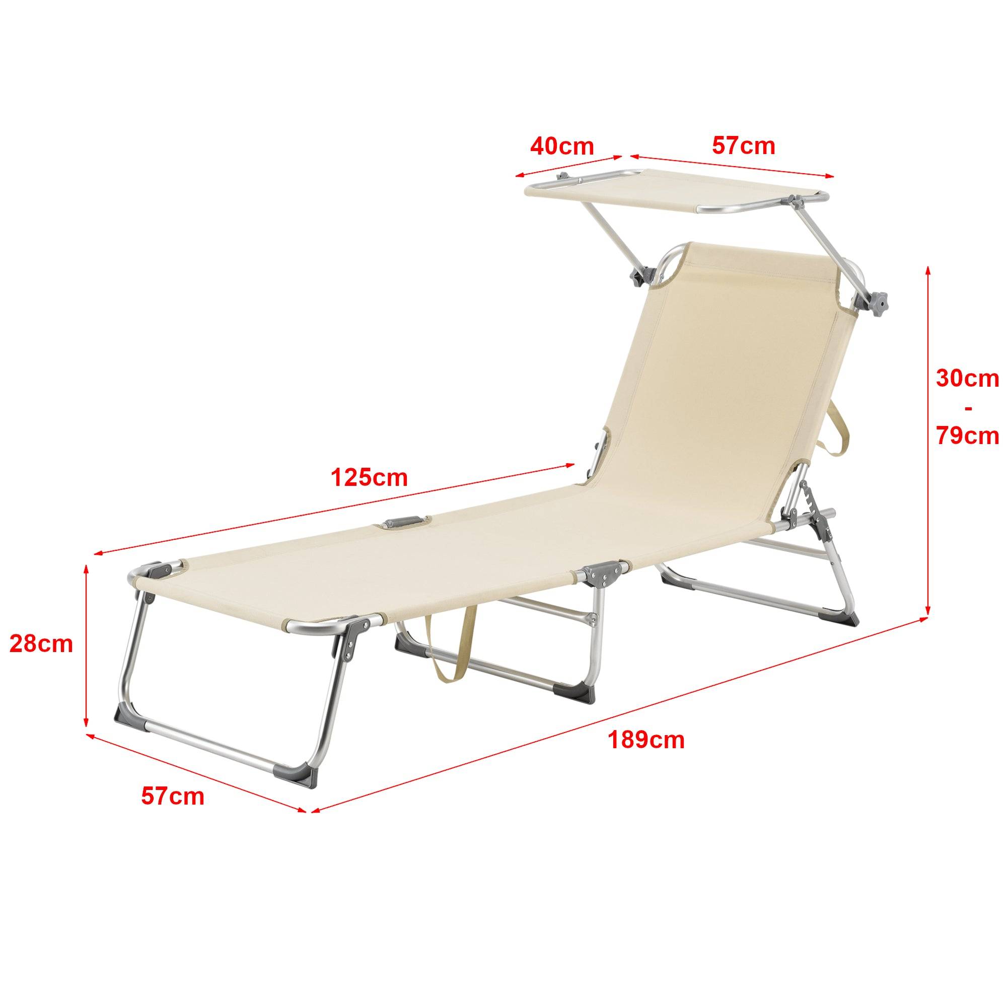 Helloshop26 - Transat bain de soleil avec pare-soleil aluminium polyester argenté mat beige - Image 2