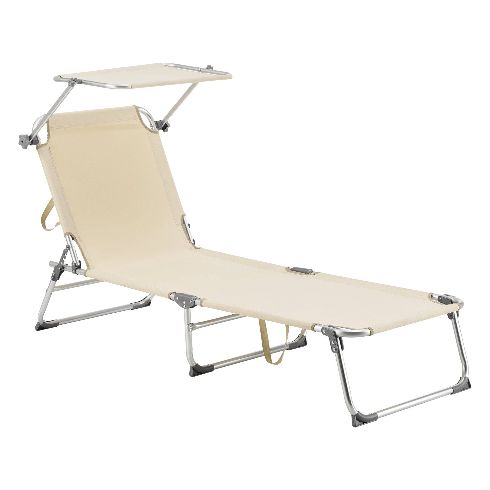 Helloshop26 - Transat bain de soleil avec pare-soleil aluminium polyester argenté mat beige - Image 1