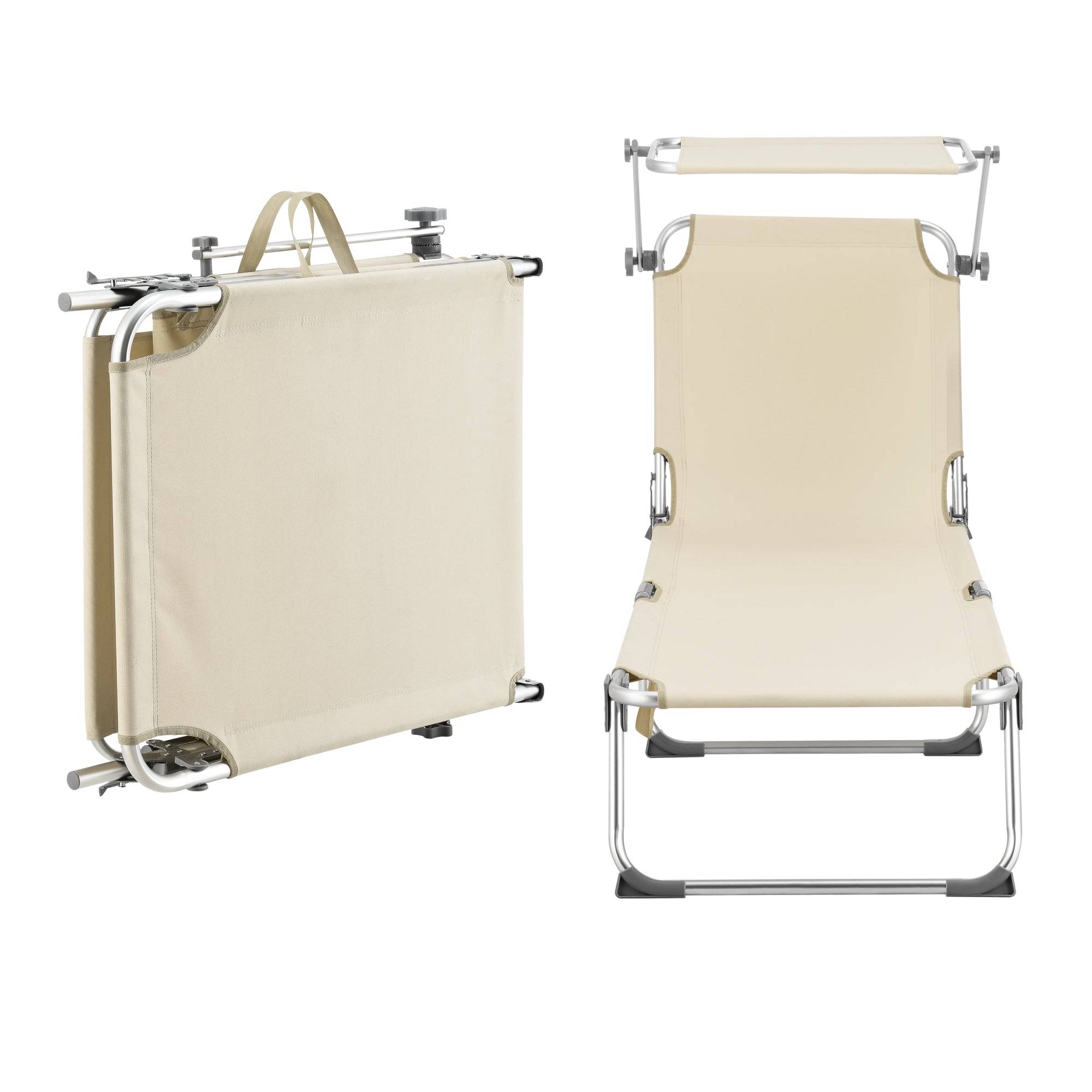 Helloshop26 - Transat bain de soleil avec pare-soleil aluminium polyester argenté mat beige - Image 3