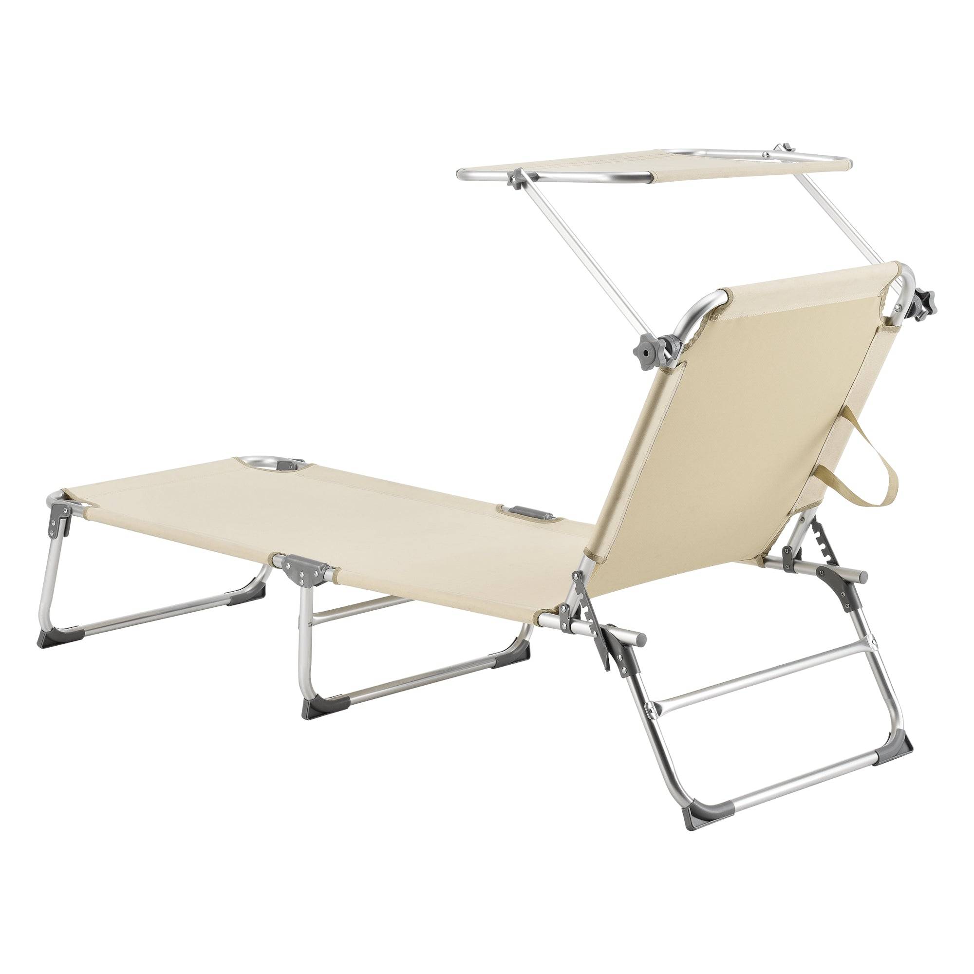 Helloshop26 - Transat bain de soleil avec pare-soleil aluminium polyester argenté mat beige - Image 5