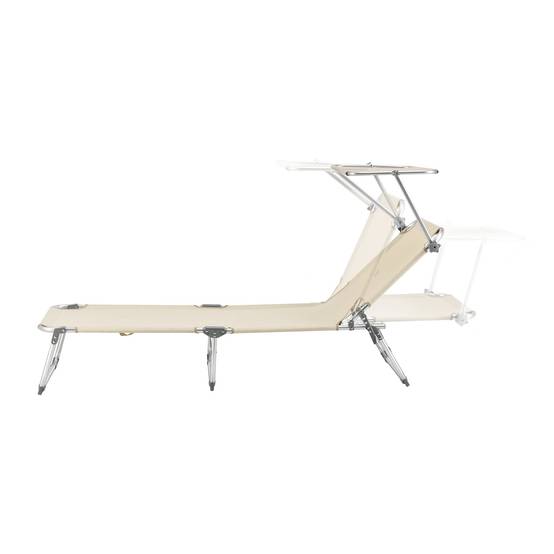 Helloshop26 - Transat bain de soleil avec pare-soleil aluminium polyester argenté mat beige - Image 4