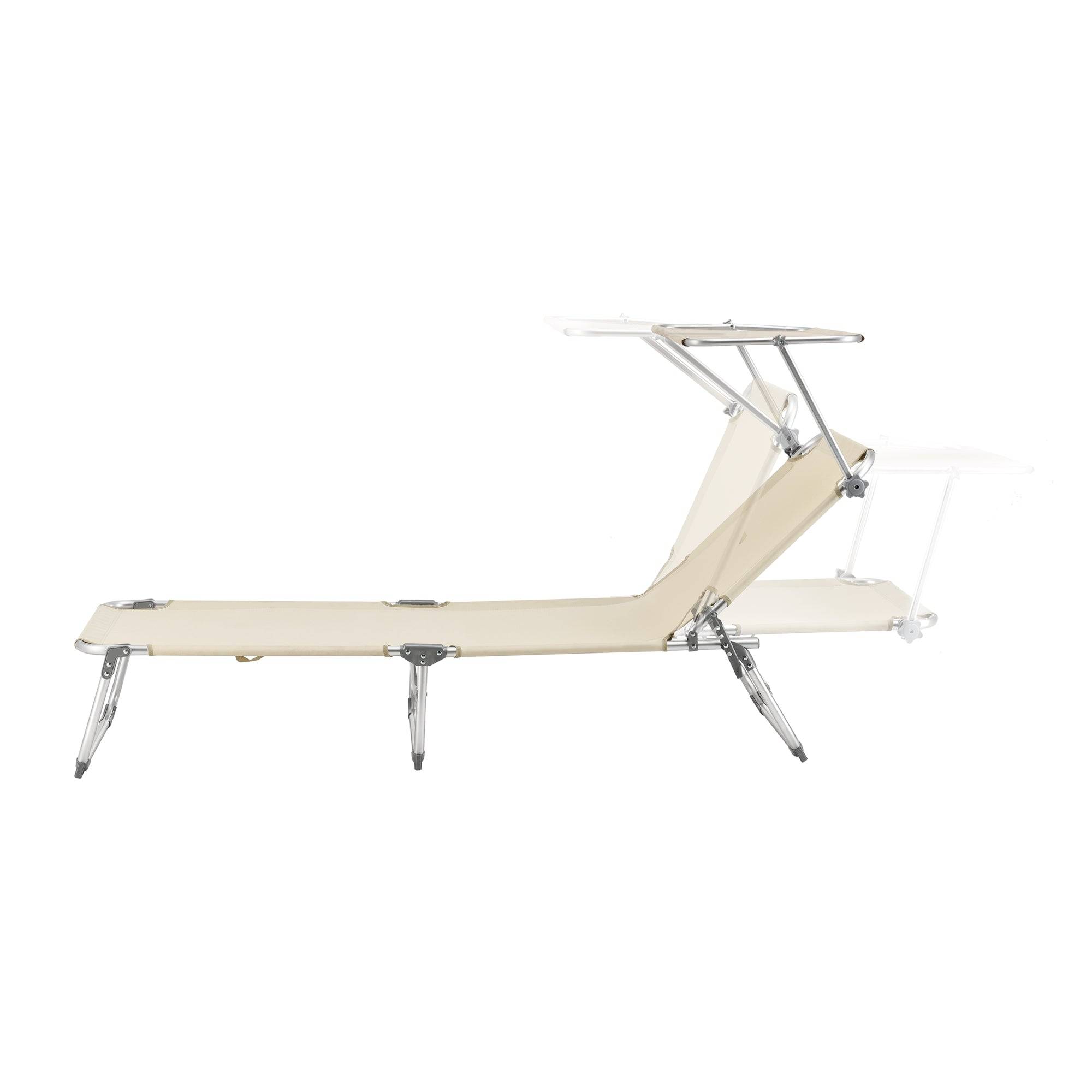 Helloshop26 - Transat bain de soleil avec pare-soleil aluminium polyester argenté mat beige - Image 4