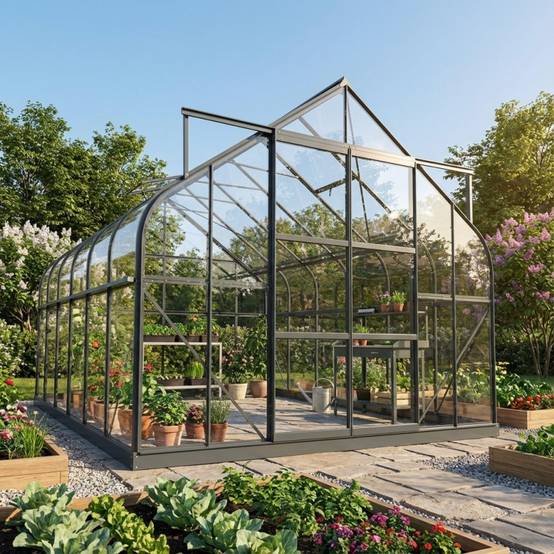 Serre de jardin 11m² en aluminium anthracite verre trempé 4mm avec embase Green Protect Comtesse - Image 1