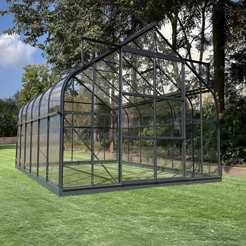 Serre de jardin 11m² en aluminium anthracite verre trempé 4mm avec embase Green Protect Comtesse - Image 2