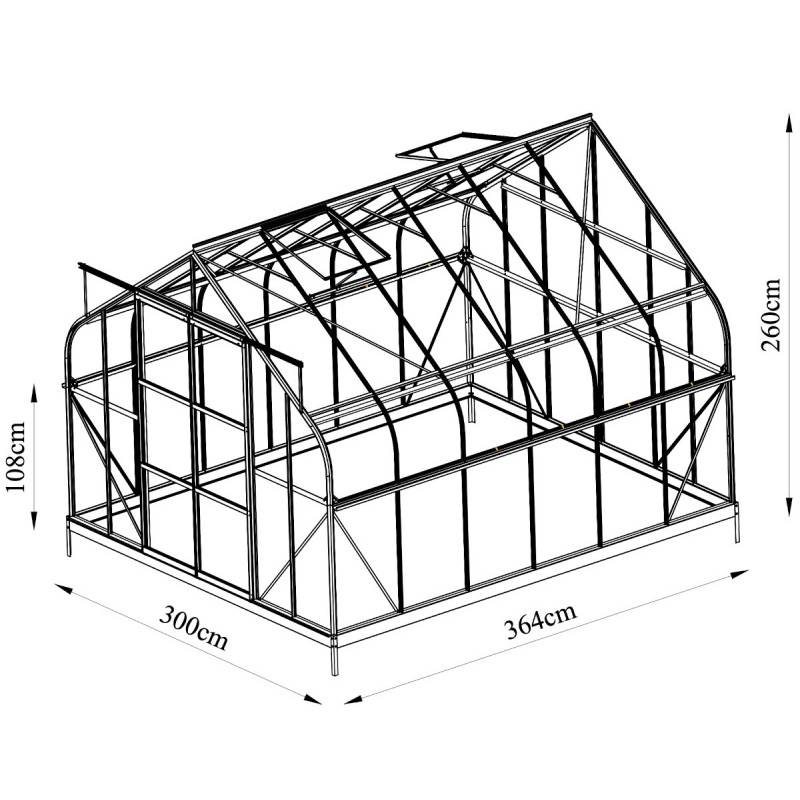Serre de jardin 11m² en aluminium anthracite verre trempé 4mm avec embase Green Protect Comtesse - Image 4