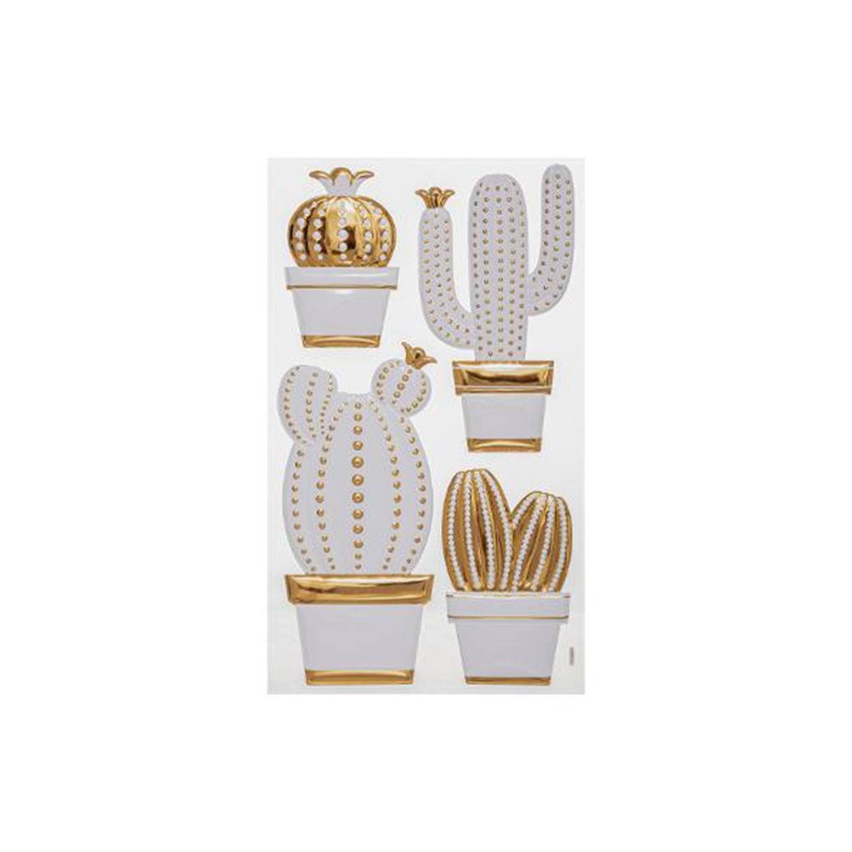 Atmosphera - Stickers Brillants "Cactus" 24x41cm Blanc & Or