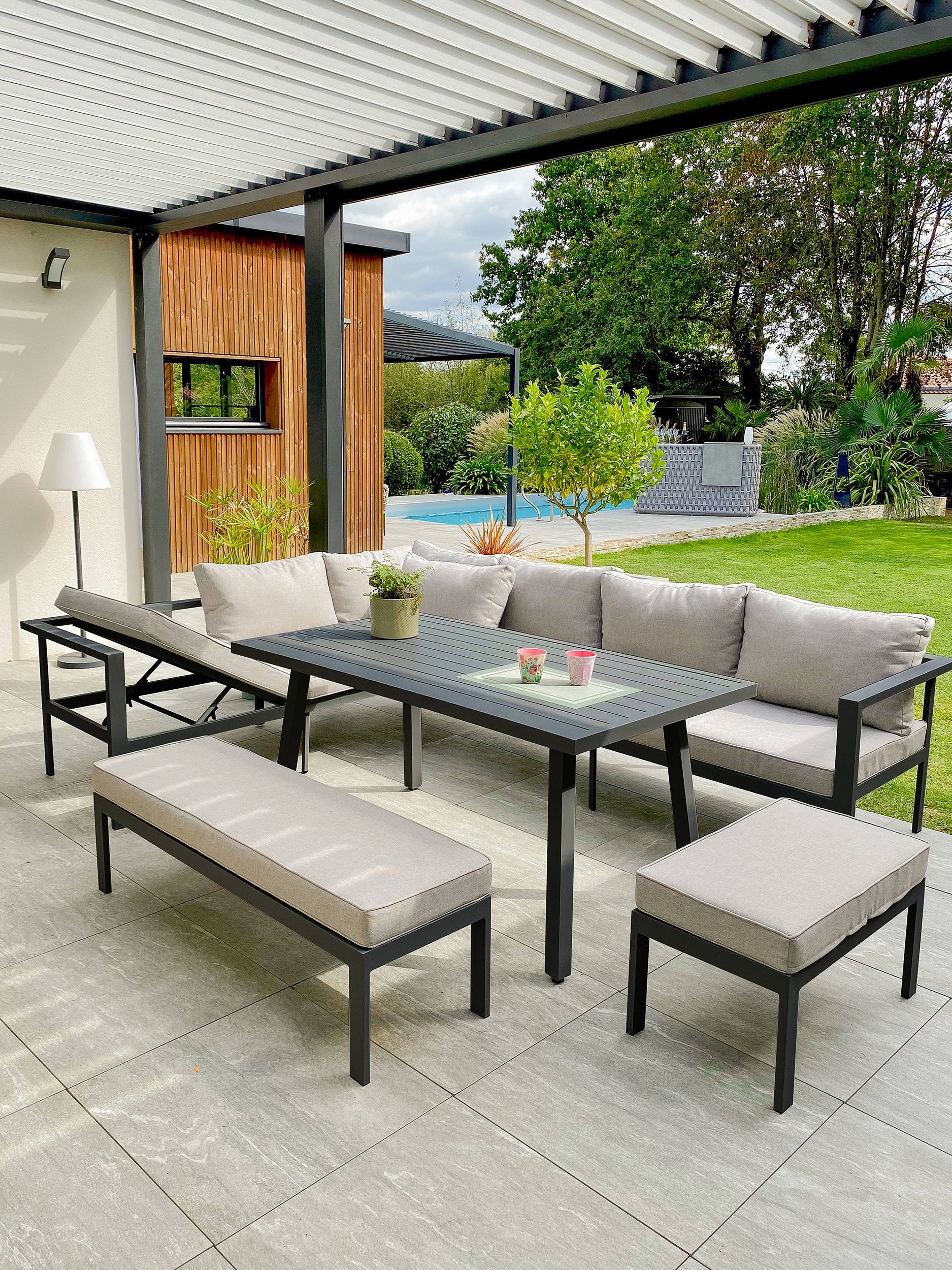 Dcb Garden - Ensemble repas de jardin 9 places en aluminium  - Gris anthracite - ANTALYA - Image 1