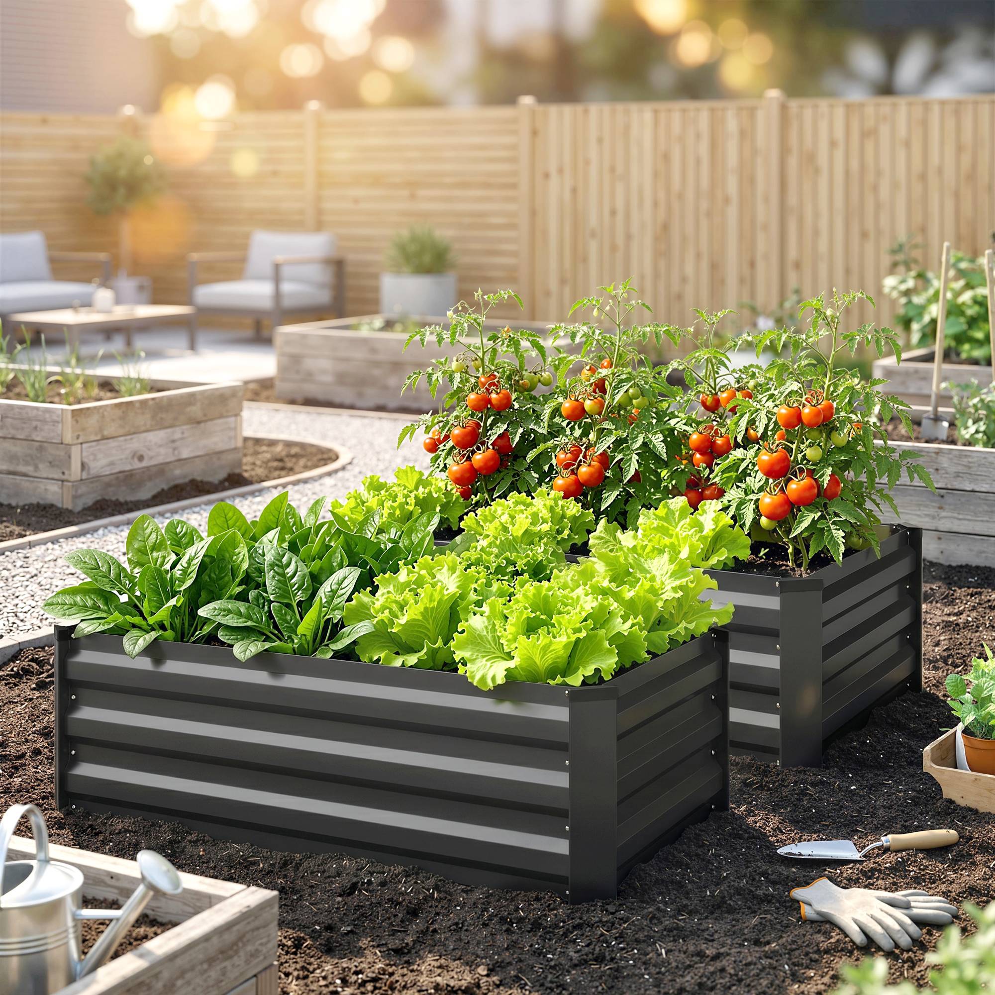 Sans Marque - Hochbeet Gartenbeet Kräuterbeet wetterbeständig offener Boden 100x60x30 cm Dunkelgrau - Image 4