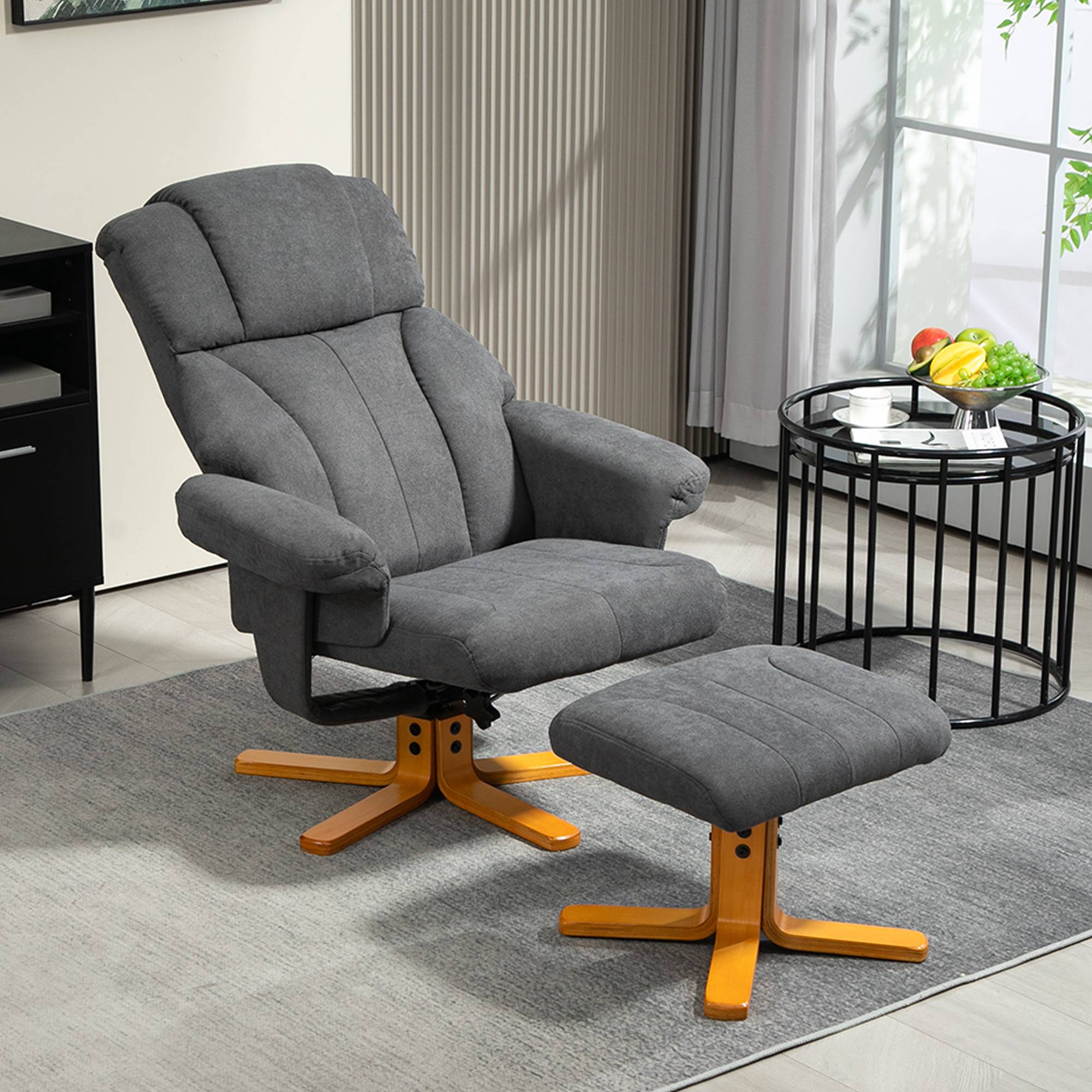 Sans Marque - Fauteuil relax avec repose-pied, fauteuil de relaxation, dossier inclinable, assise rembourrée, 79x80x104cm, gris foncé - Image 4