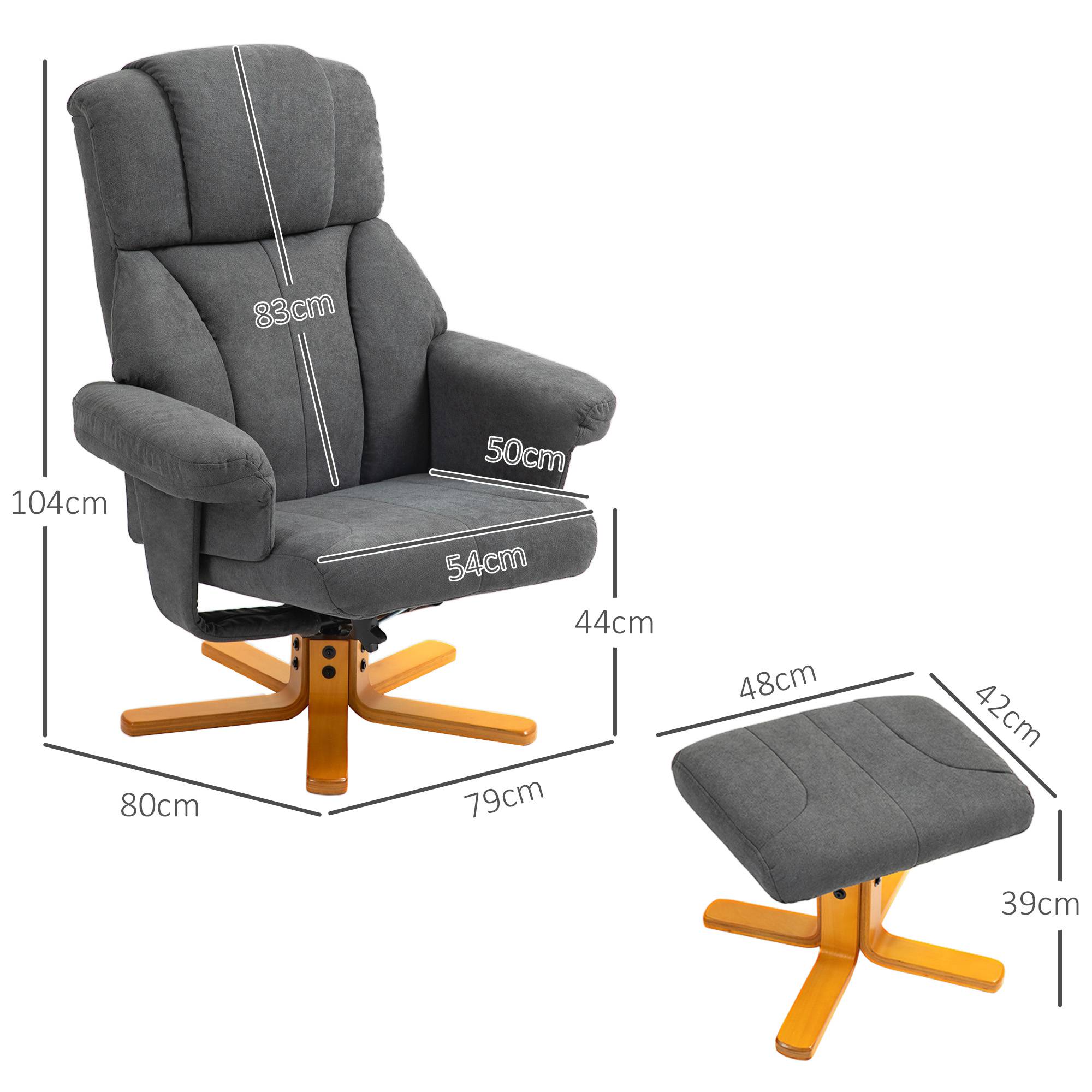 Sans Marque - Fauteuil relax avec repose-pied, fauteuil de relaxation, dossier inclinable, assise rembourrée, 79x80x104cm, gris foncé - Image 5