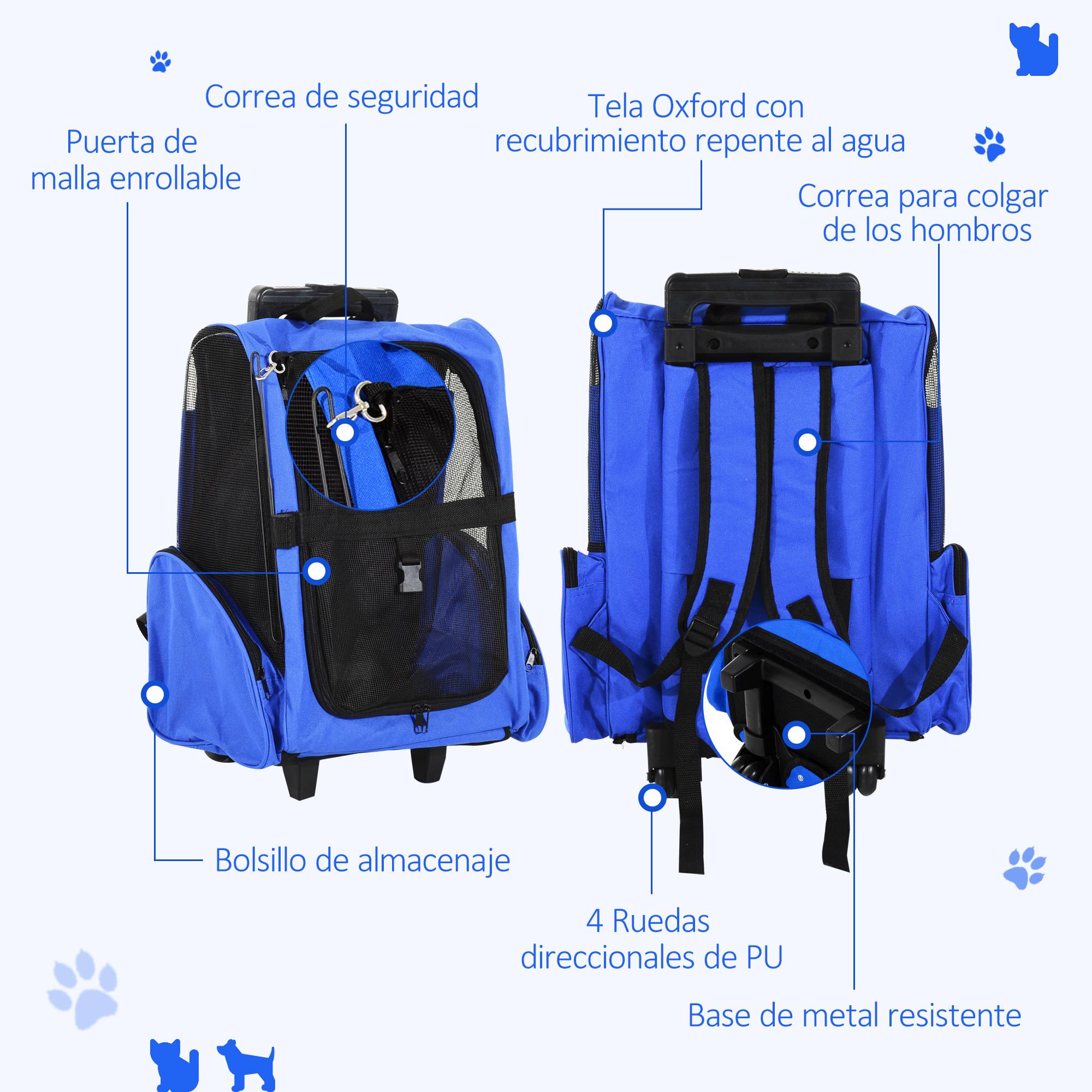 Sac de transport 2 en 1 pour chien chat tissu Oxford poussette chariot 42x25x55 cm Bleu - ComfortXL Outdoor Living - Image 8