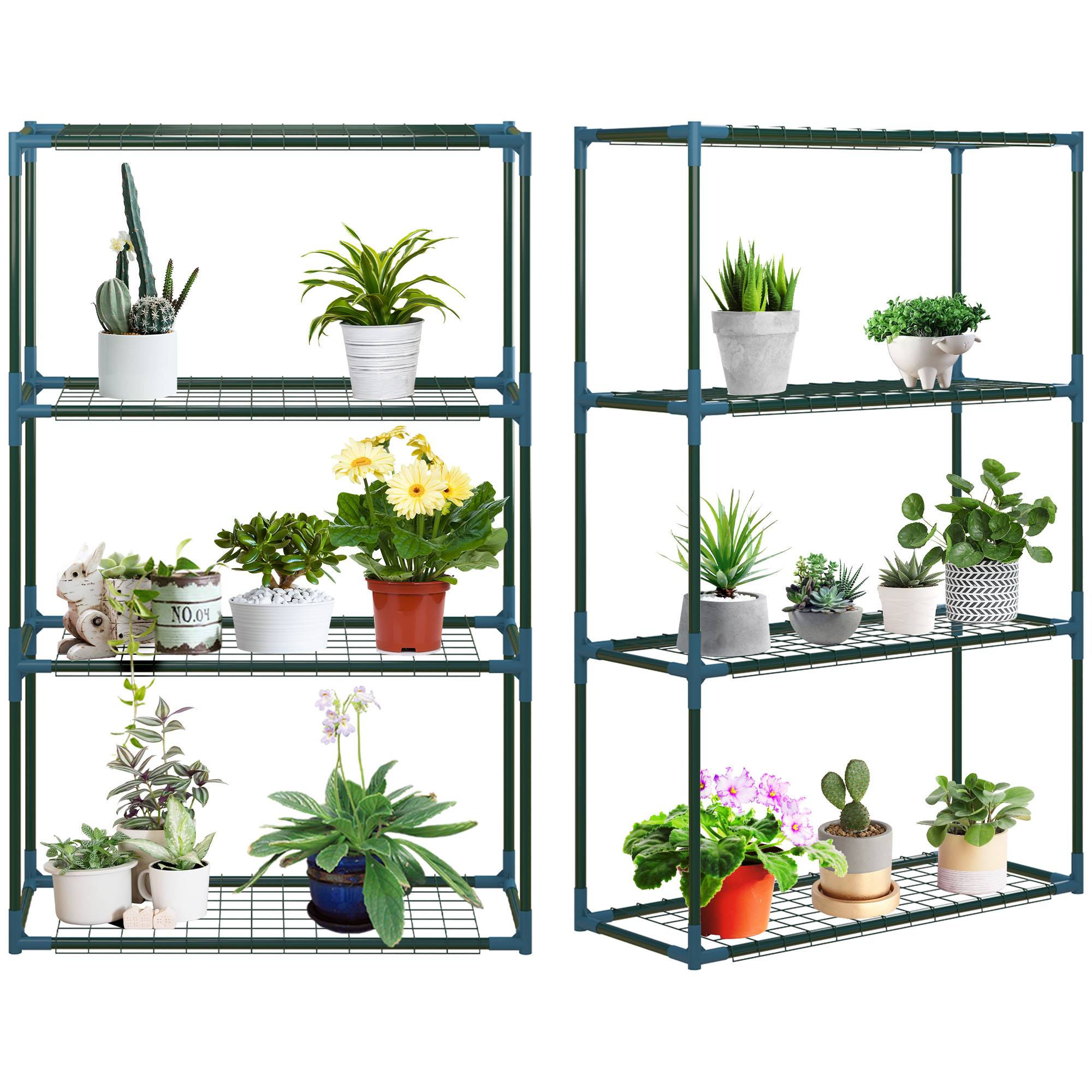 Sans Marque - Lot de 2 Étagères à Fleurs en acier 4 Niveaux Intérieur et Extérieur, support de plantes 70 x 27 x 110 cm, vert - Image 2