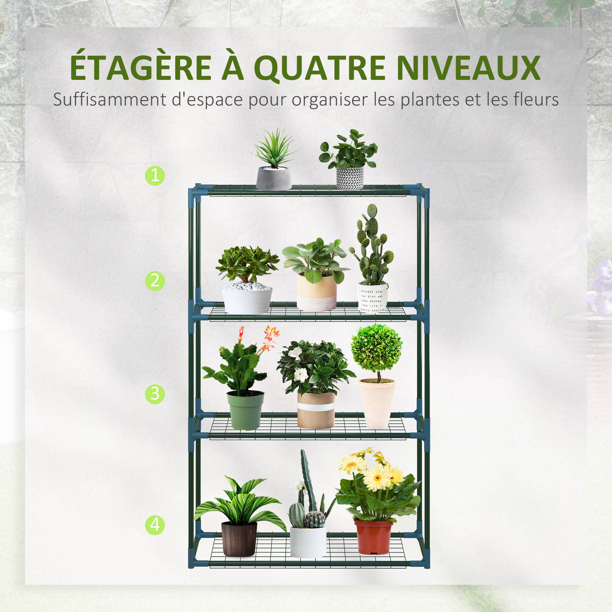 Sans Marque - Lot de 2 Étagères à Fleurs en acier 4 Niveaux Intérieur et Extérieur, support de plantes 70 x 27 x 110 cm, vert - Image 7
