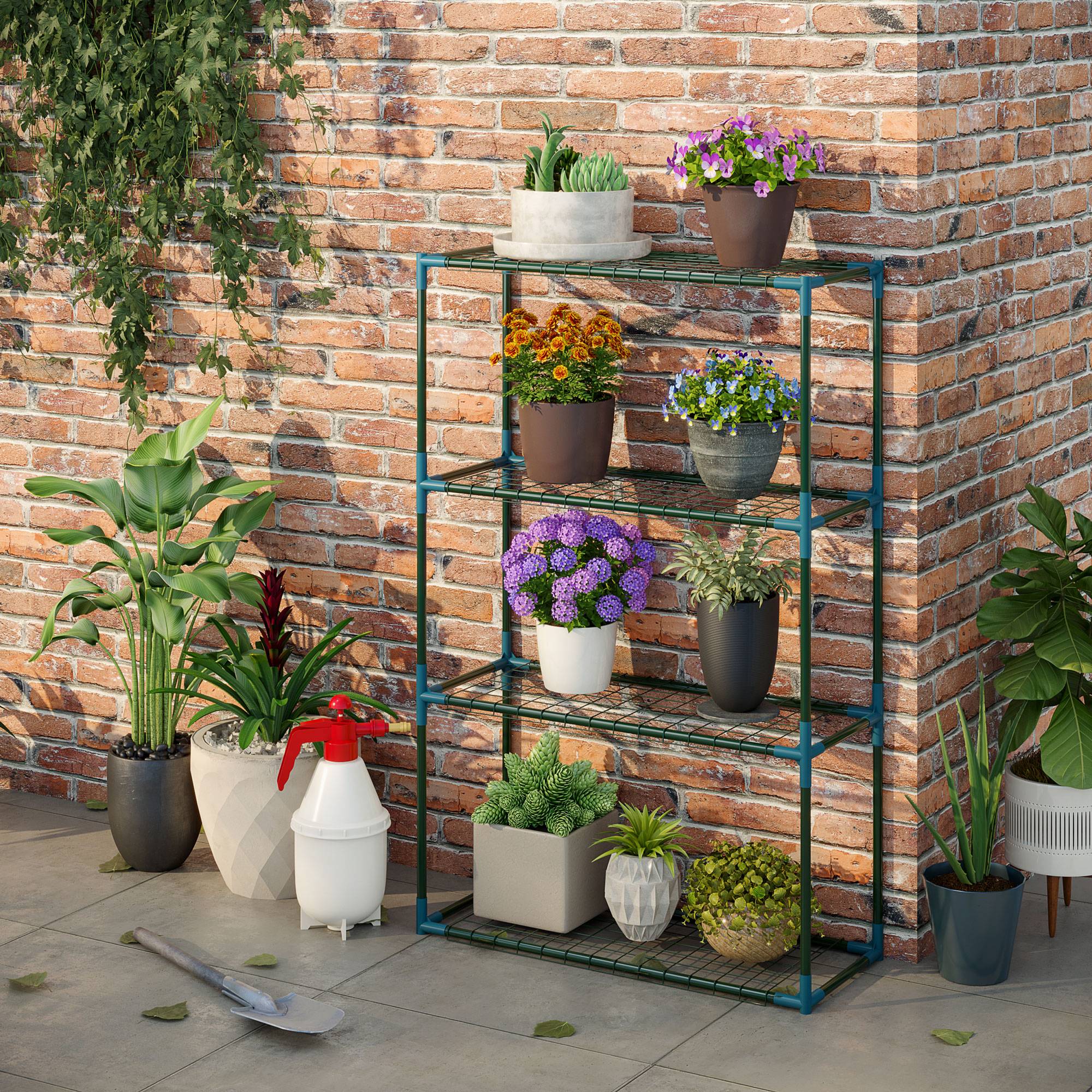 Sans Marque - Lot de 2 Étagères à Fleurs en acier 4 Niveaux Intérieur et Extérieur, support de plantes 70 x 27 x 110 cm, vert - Image 9