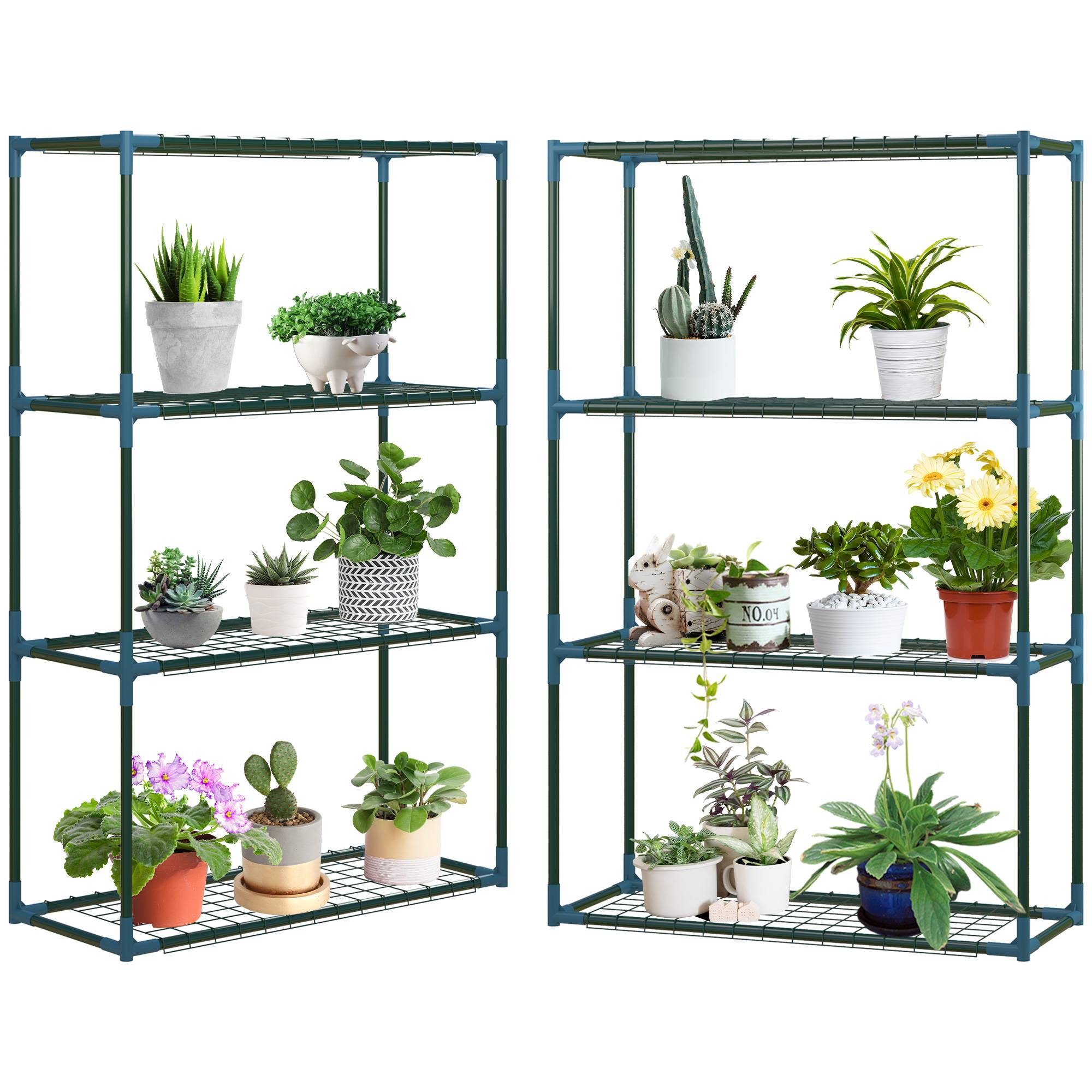 Sans Marque - Lot de 2 Étagères à Fleurs en acier 4 Niveaux Intérieur et Extérieur, support de plantes 70 x 27 x 110 cm, vert - Image 1