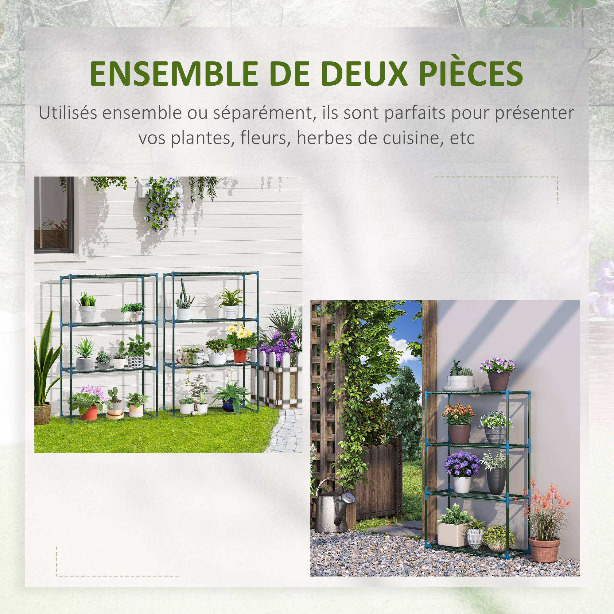Sans Marque - Lot de 2 Étagères à Fleurs en acier 4 Niveaux Intérieur et Extérieur, support de plantes 70 x 27 x 110 cm, vert - Image 6