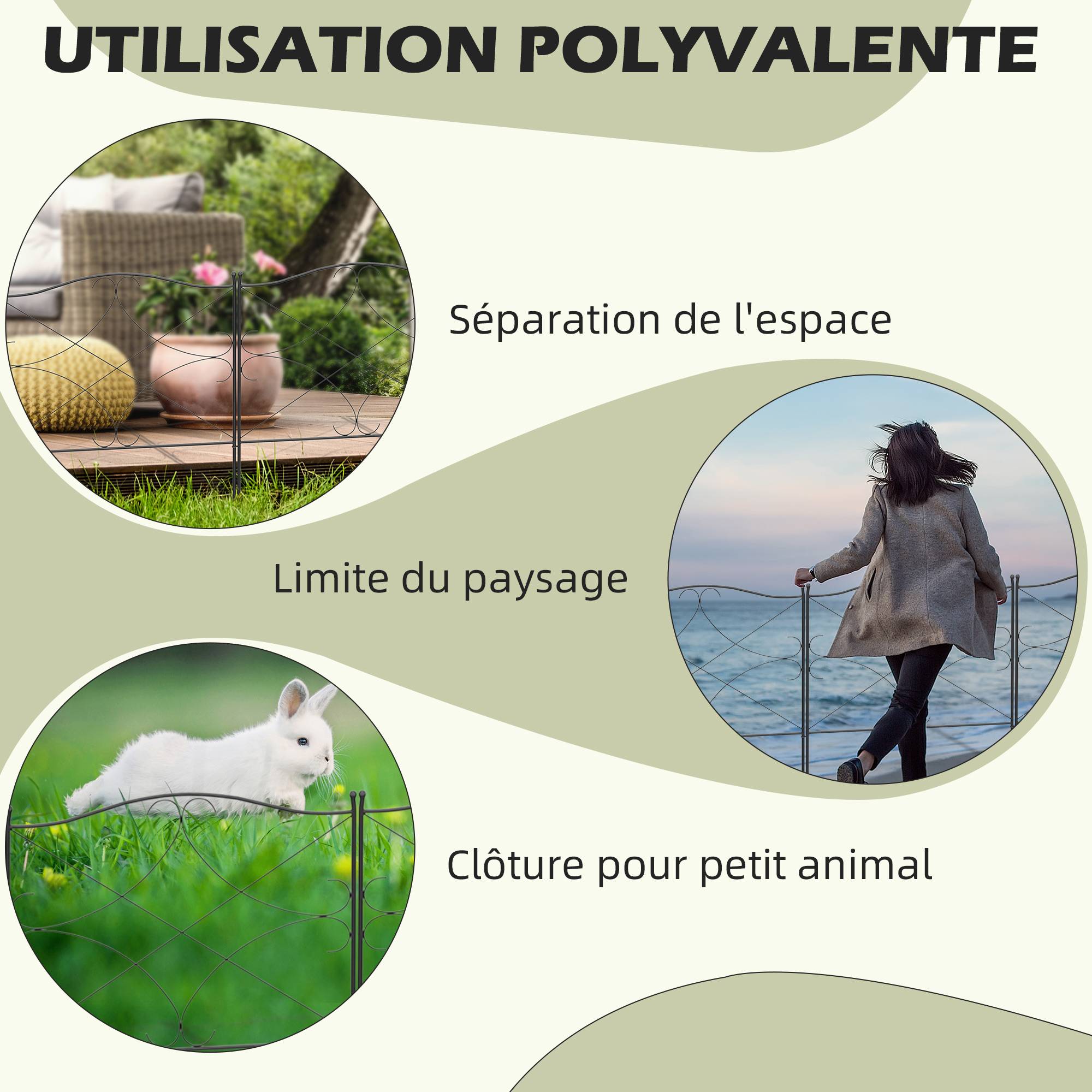 Outsunny - Lot de 5 clôtures de jardin décoratives en métal avec ornements - dim. totales 305L x 62H cm - noir - Outsunny - Image 6