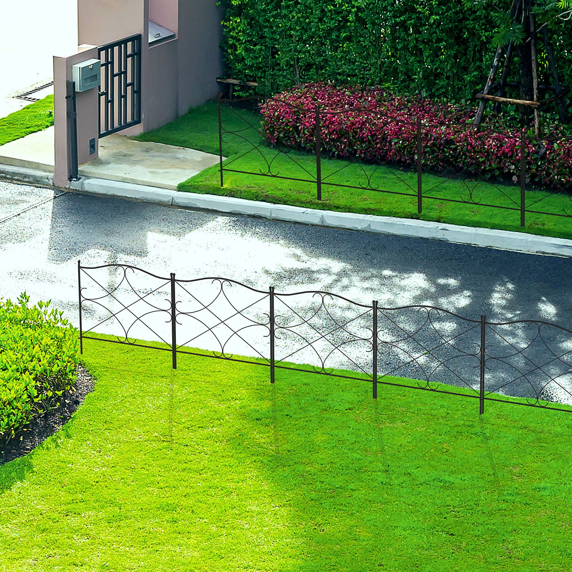 Outsunny - Lot de 5 clôtures de jardin décoratives en métal avec ornements - dim. totales 305L x 62H cm - noir - Outsunny - Image 7