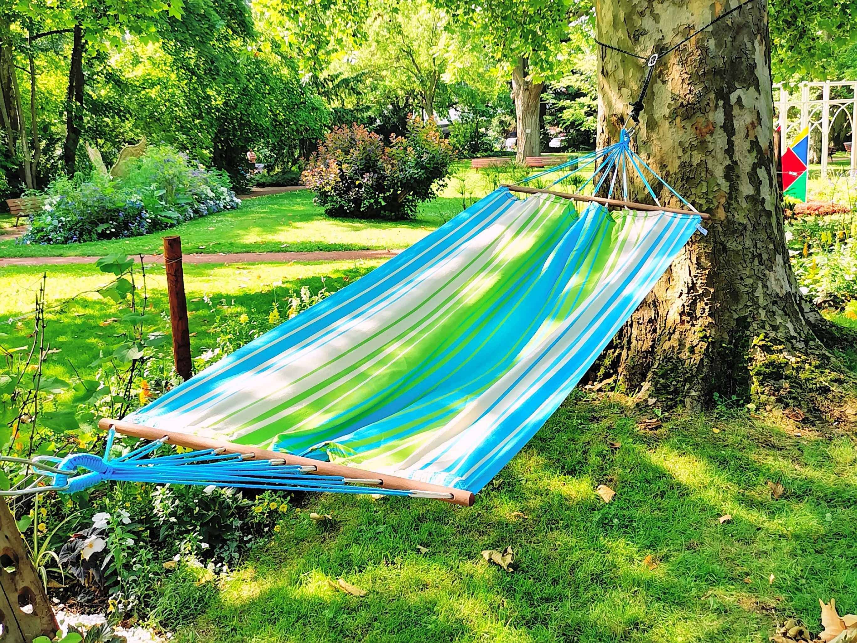 Jobek - Hamac KOLOR 300x100 cm en Polypropylène Vert Bleu Écru certifié FSC 100% JOBEK - Image 2
