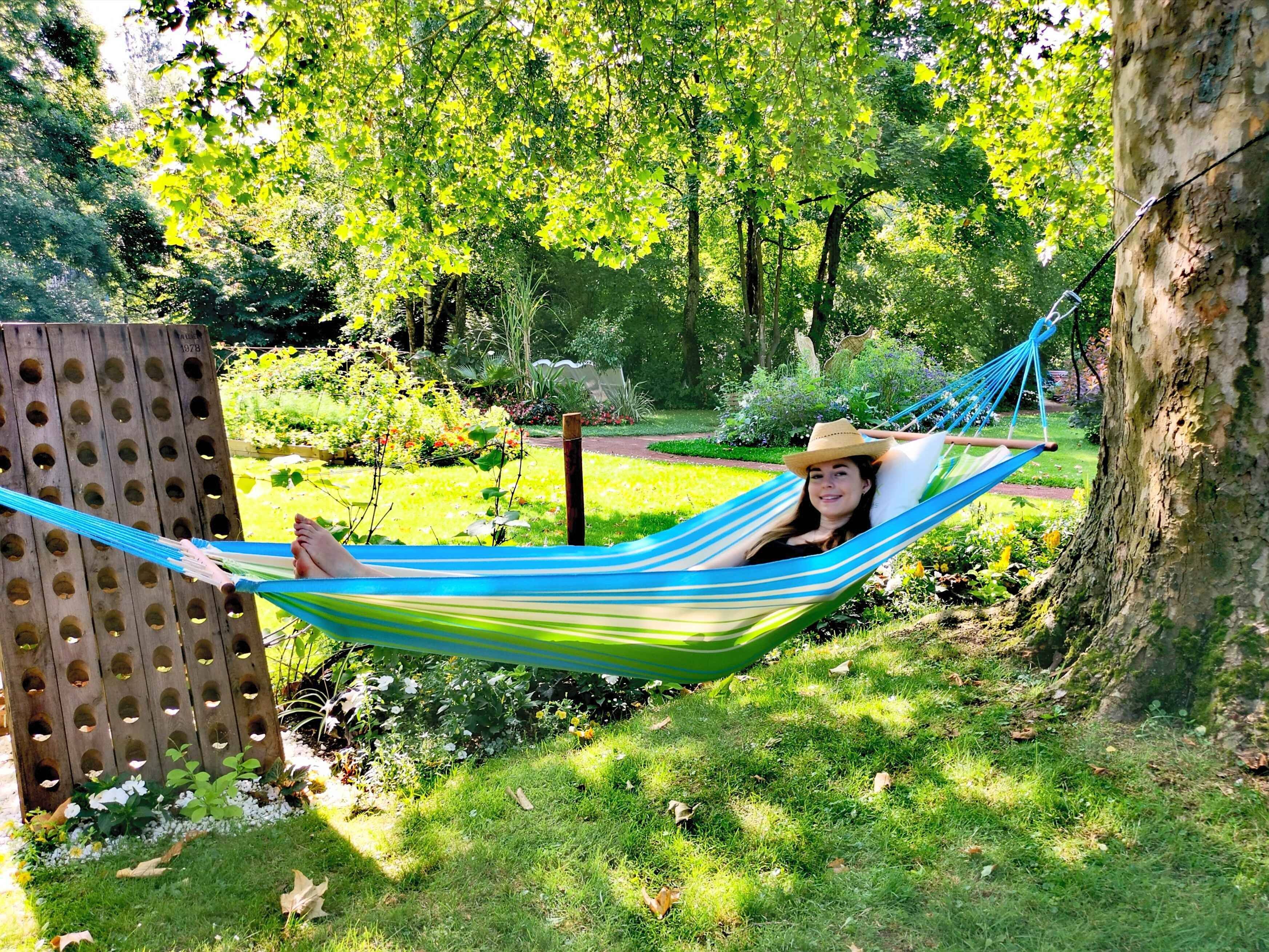 Jobek - Hamac KOLOR 300x100 cm en Polypropylène Vert Bleu Écru certifié FSC 100% JOBEK - Image 3