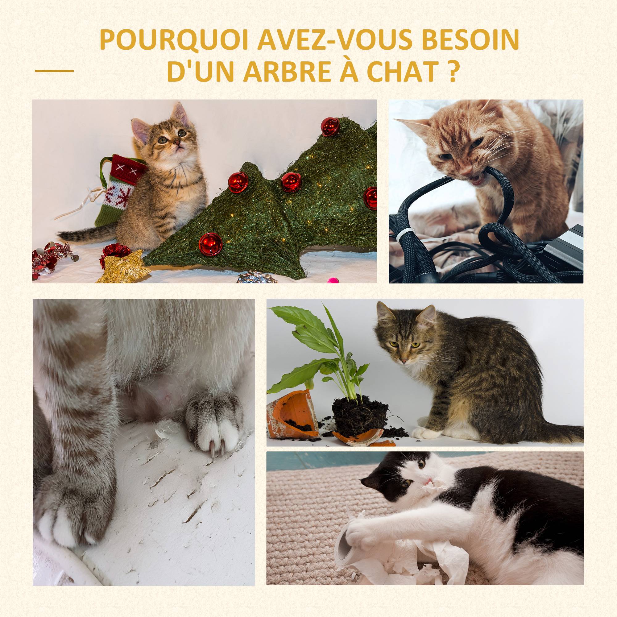 Pawhut - Arbre à chat 2 griffoirs grattoirs sisal naturel hamac jeu 2 boules suspendues peluche haute densité 400 g/m² gris - Image 7