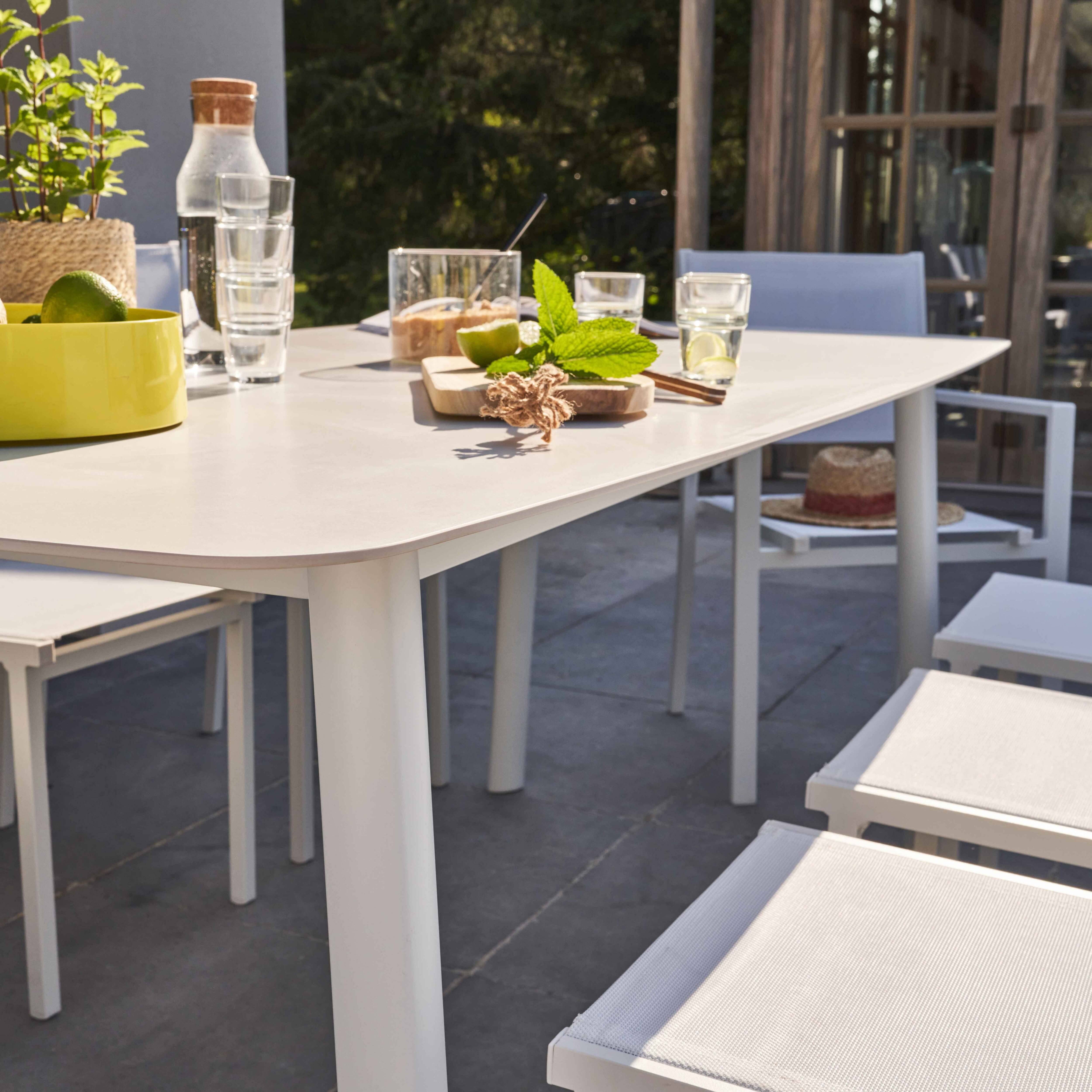 Oviala - Table de terrasse rectangulaire en aluminium et pierre frittée blanc Piedra - Oviala - Image 3