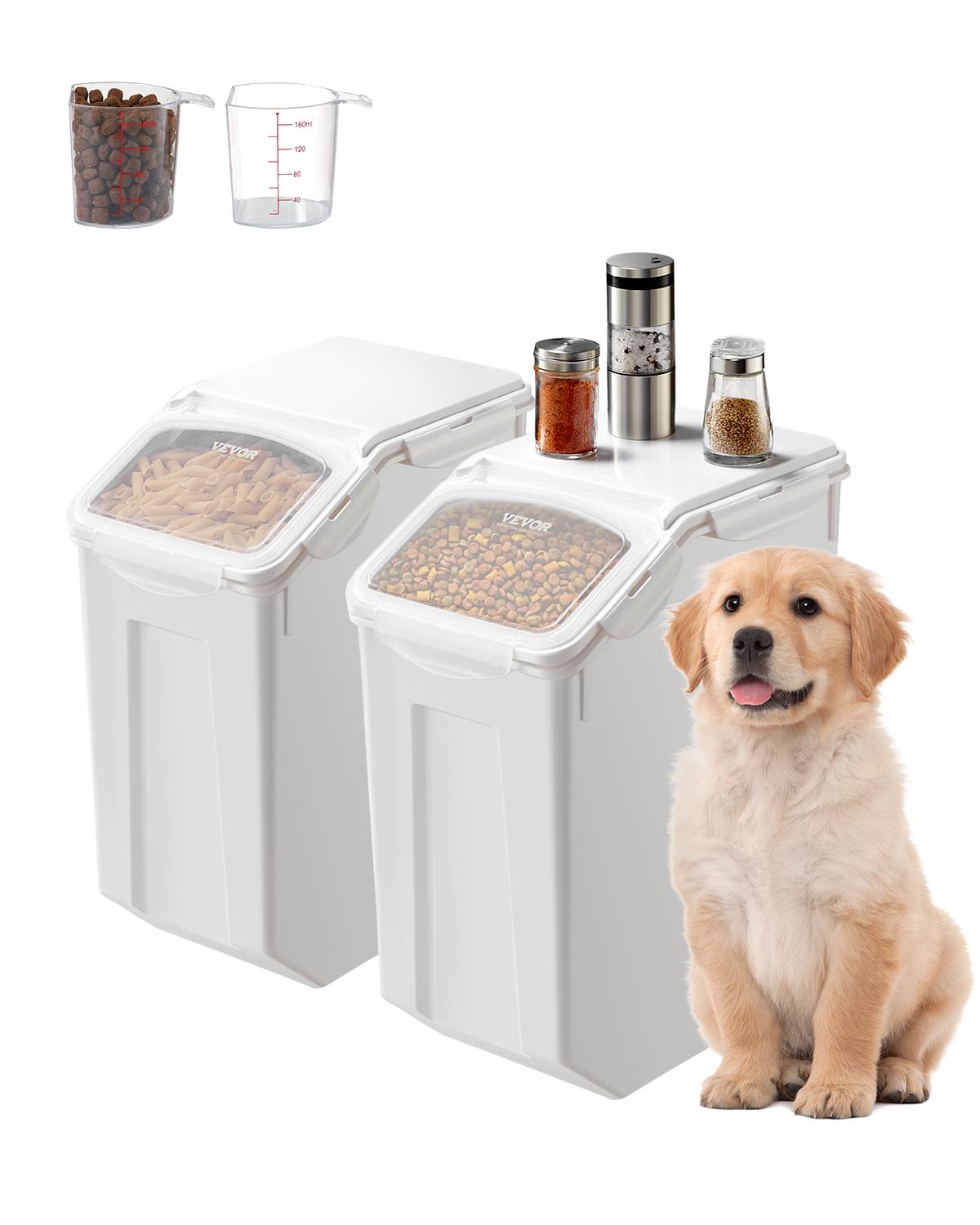 VEVOR Conteneur stockage riz 20L, 2pcs, hermétique, roulettes, tasse mesure, animal.