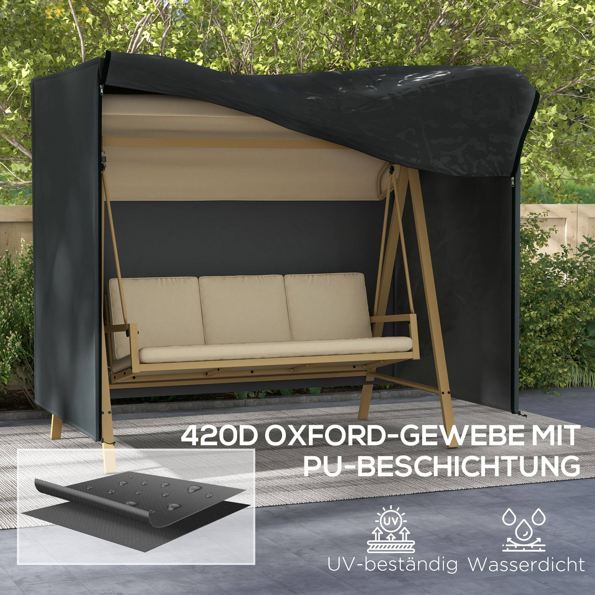 Housse de Protection Balancelle Oxford Jardin Imperméable 220x125x172cm Noir - ComfortXL Outdoor Living - Image 7