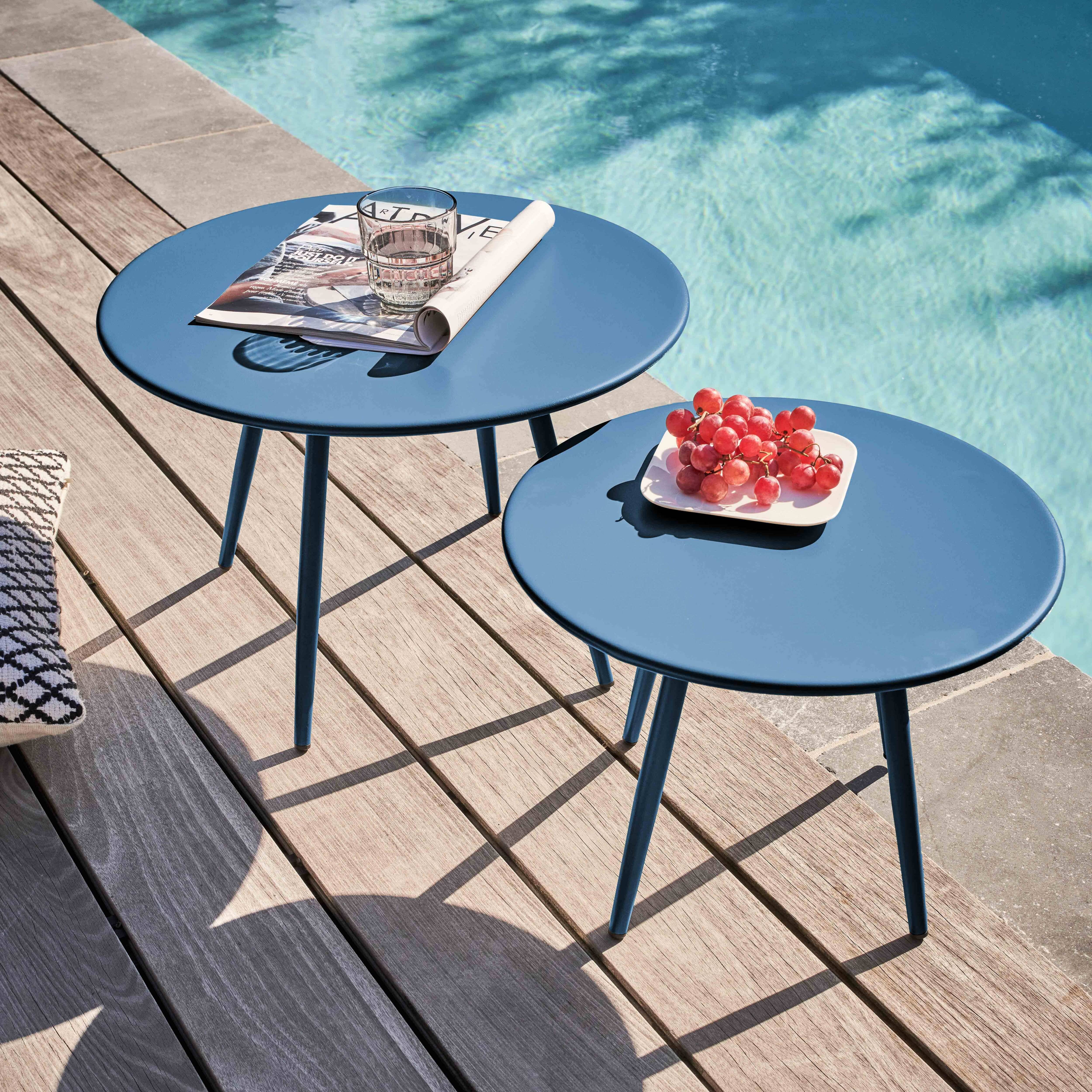 Oviala - Lot de 2 tables basses de jardin en acier bleu pacific Palavas - Oviala - Image 2