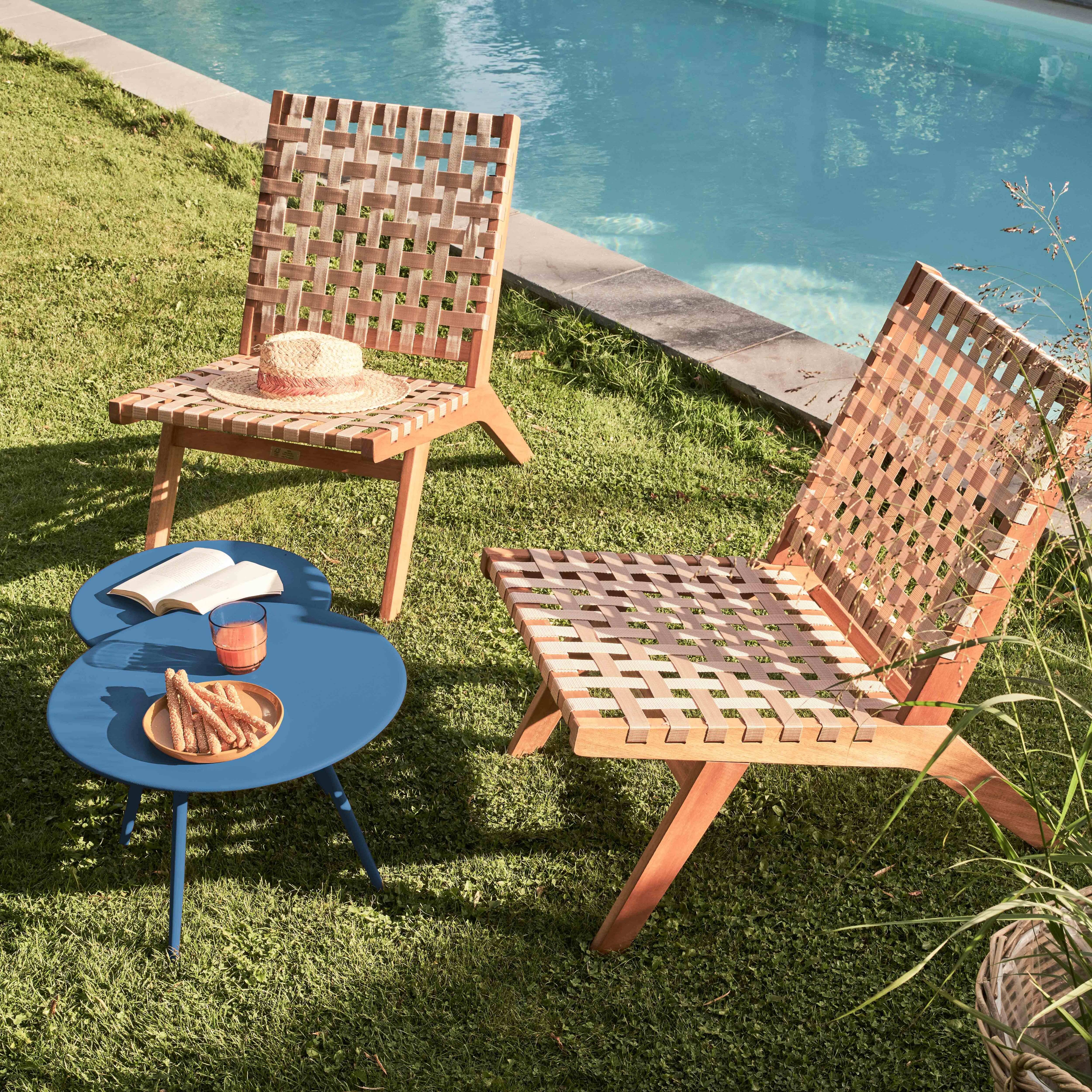 Oviala - Lot de 2 tables basses de jardin en acier bleu pacific Palavas - Oviala - Image 3