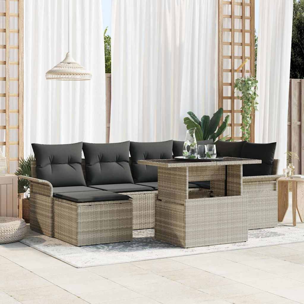 Salon de jardin modulable 7 pcs avec repose-pieds pour 6 personnes Gris clair – ComfortXL Outdoor Living - Image 1