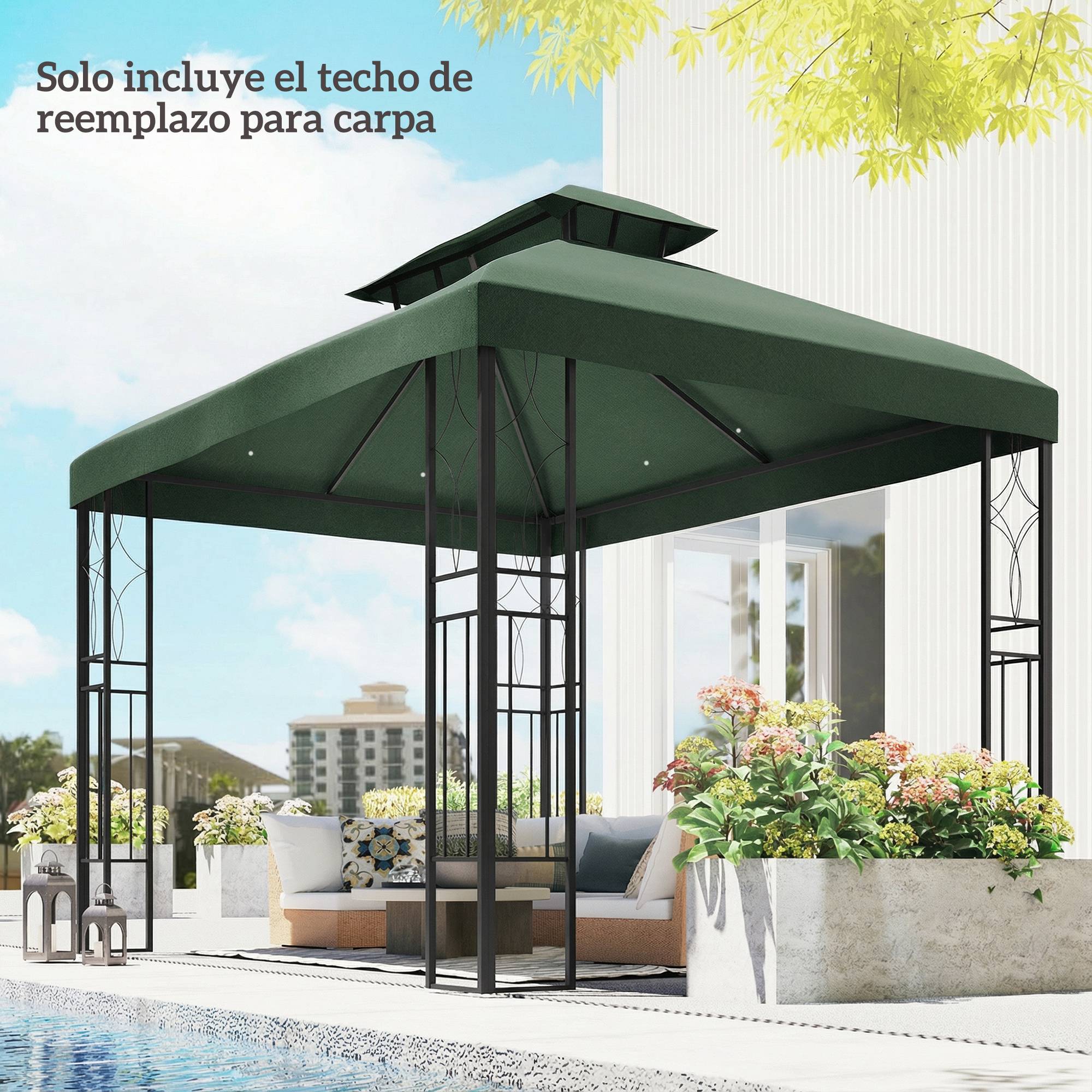 Toile de Rechange 4x3m Polyester pour Tonnelle Double Toit Anti-UV Couleur Vert - ComfortXL Outdoor Living - Image 4